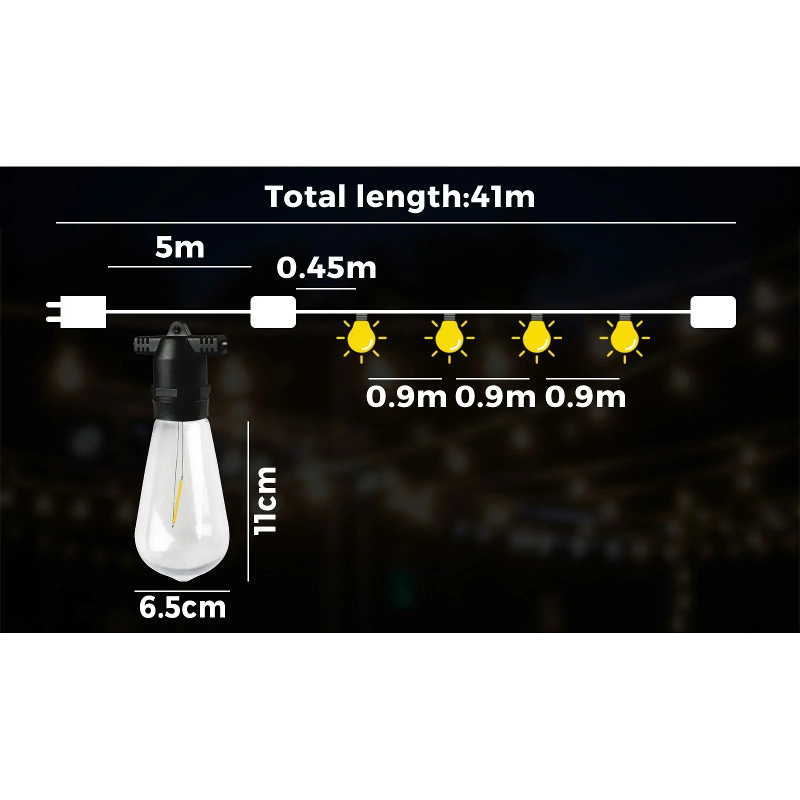 Mazam 41M Festoon String Lights LED Christmas Waterproof Wedding Party Garden