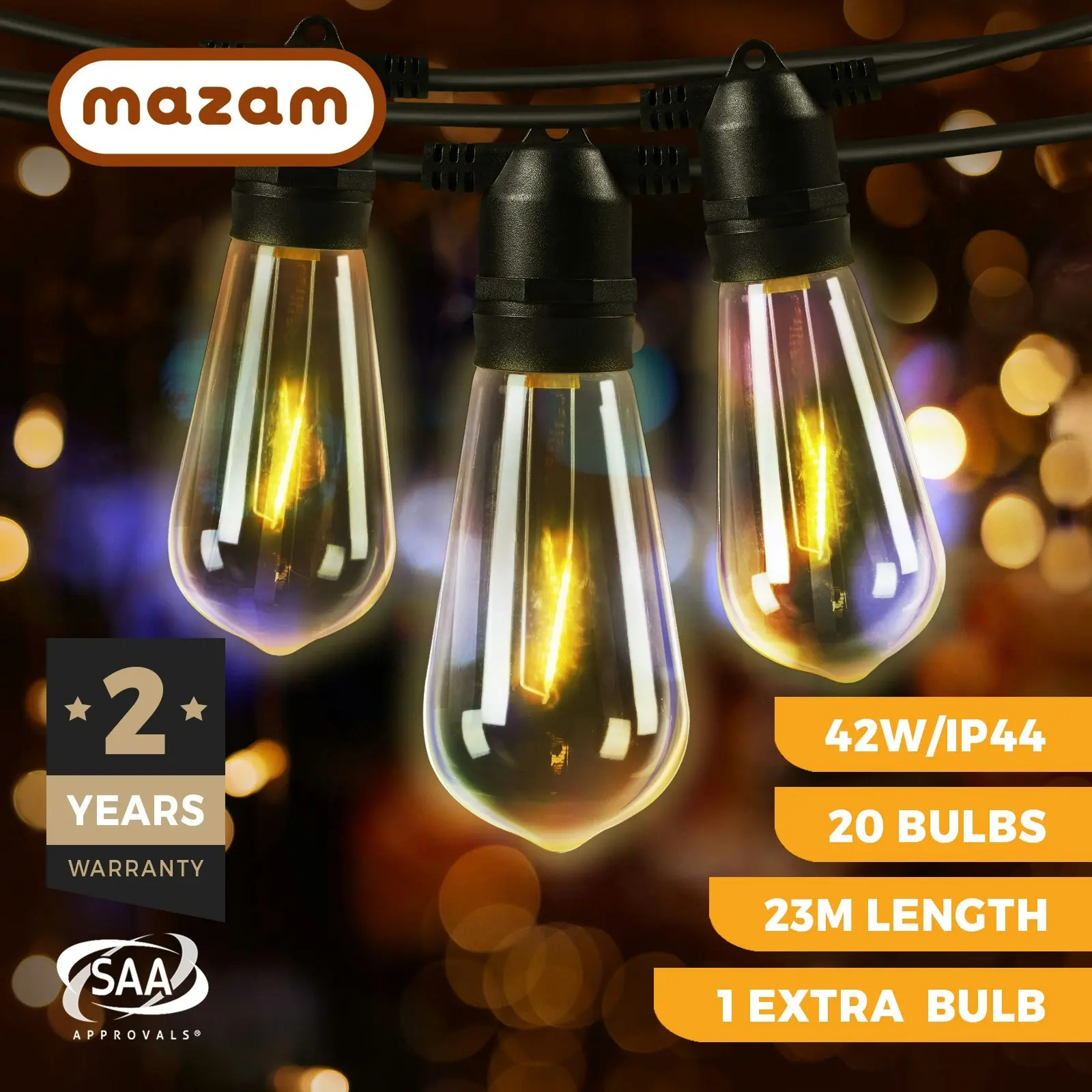 Mazam 23M Festoon String Lights LED Christmas Waterproof Wedding Party Garden