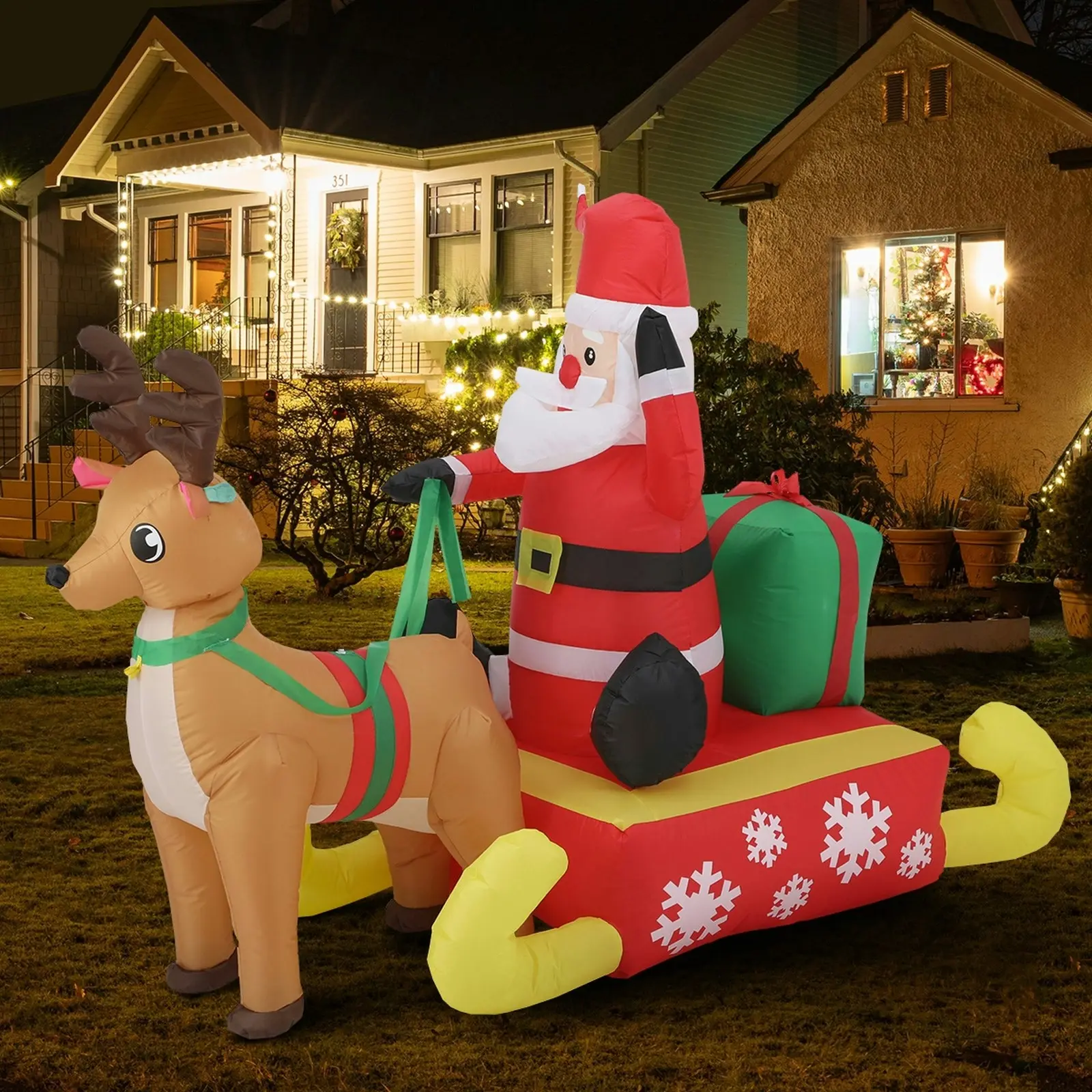 Mazam Christmas Inflatable Santa Reindeer 1.8M Xmas LED Light Outdoor Decoration