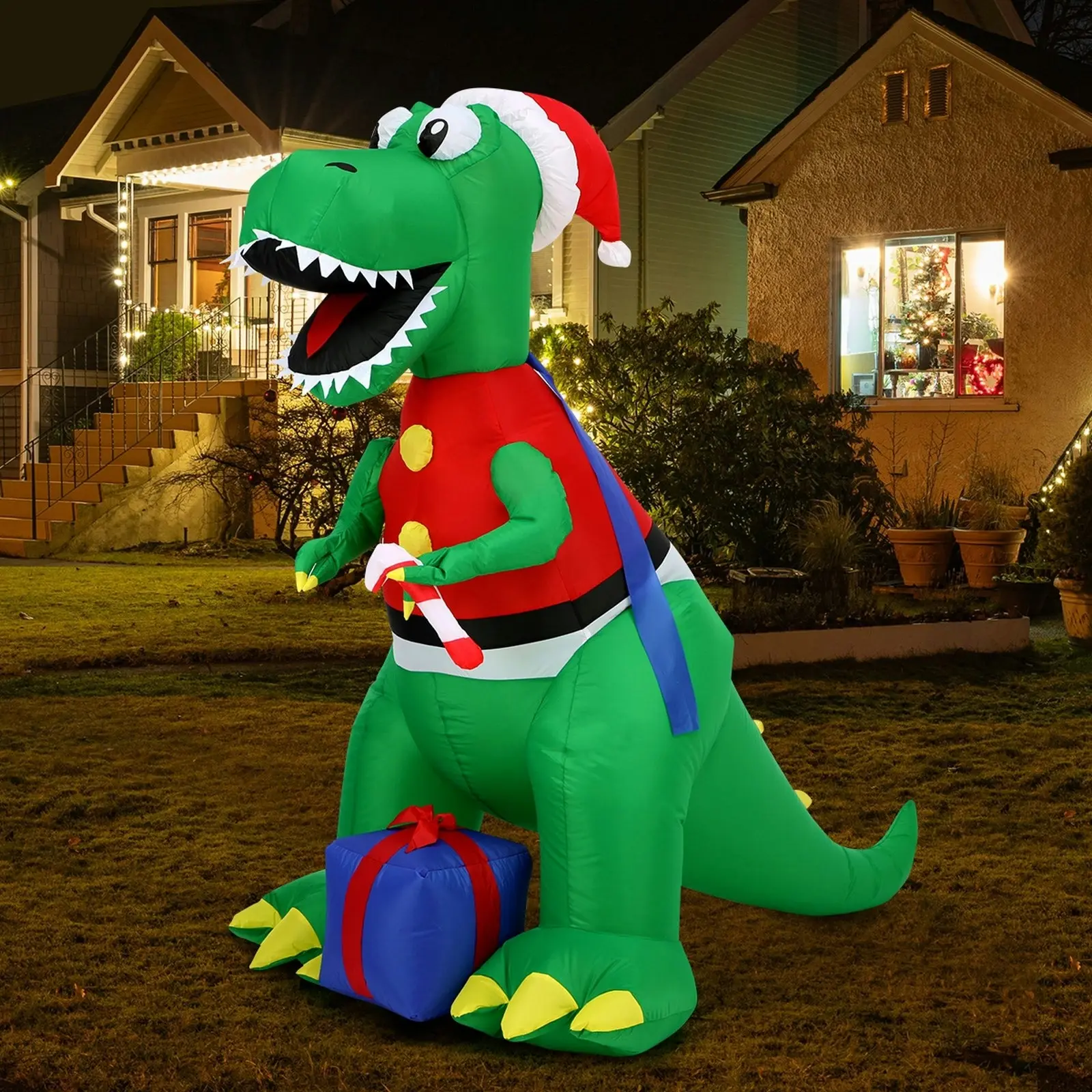 Mazam Christmas Inflatable Dinosaur 1.8M Xmas LED Lights Outdoor Decoration