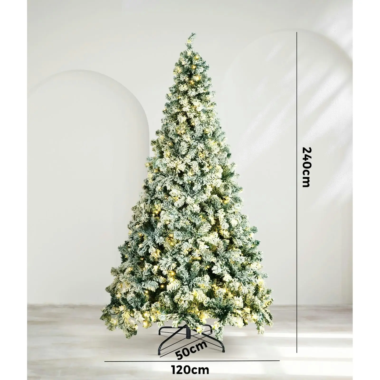 Mazam 2PCS LED Christmas Tree 2.4M 8FT Xmas Trees White Snow Flocked Decorations