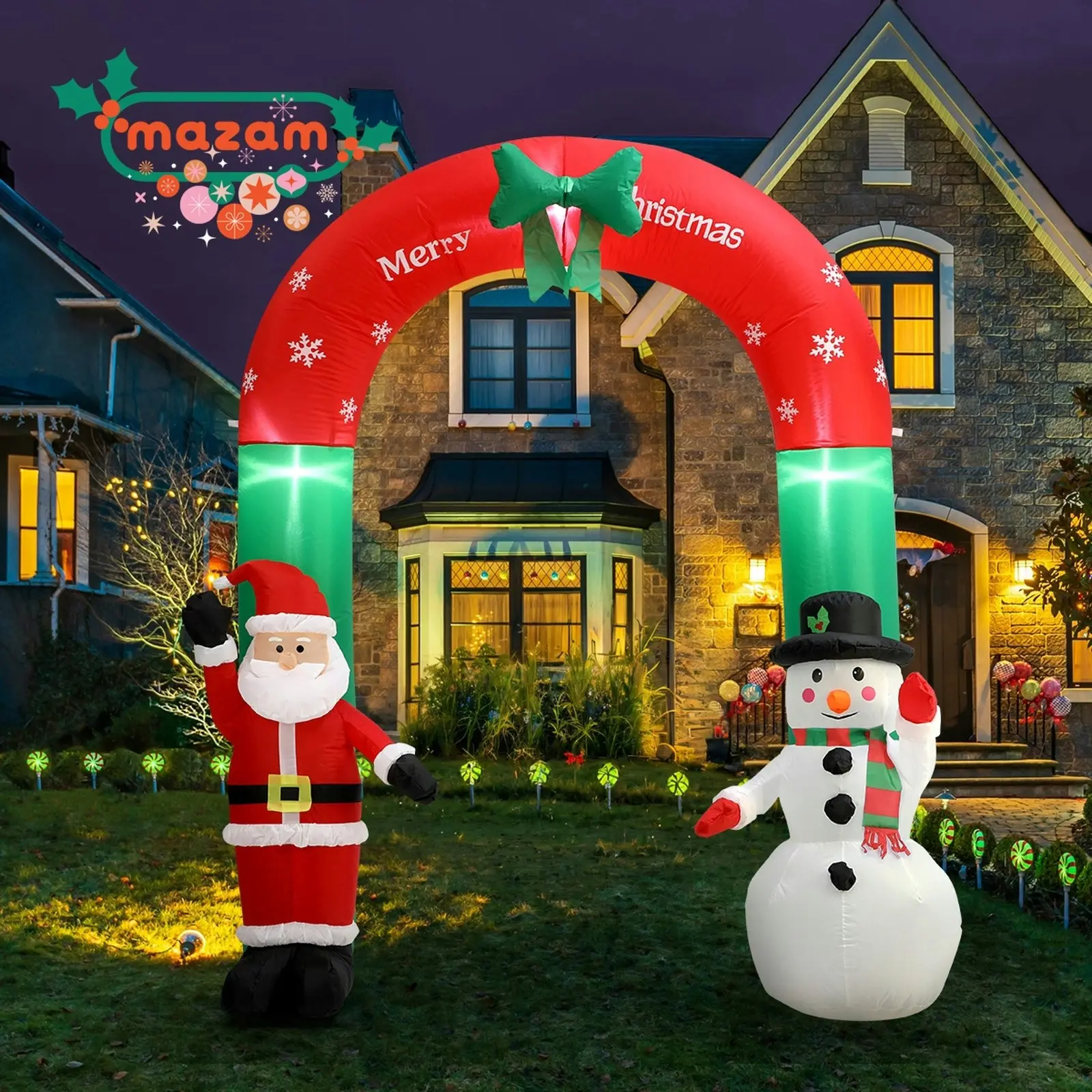 Mazam 2PCS 2.4M Christmas Inflatable Archway Xmas LED Lights Outdoor Decoration