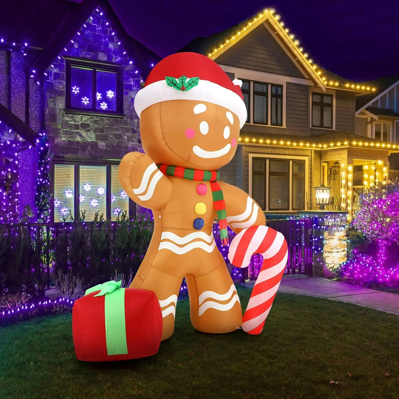 Mazam 2PCS 2.4M Christmas Inflatable Gingerbread Man LED Lights Outdoor Decor