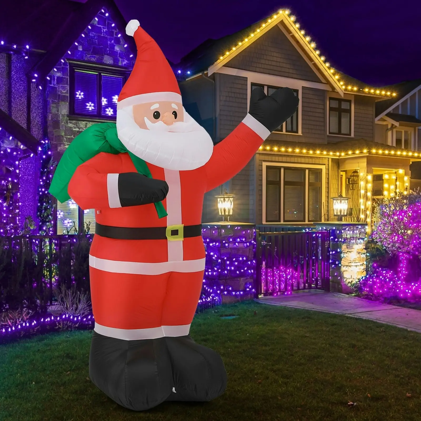 Mazam 2PCS 2.4M Christmas Inflatable Santa Xmas Outdoor Decorations LED Lights