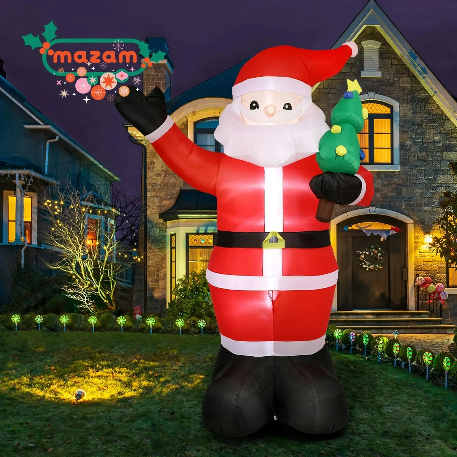 Mazam 2PCS 3.6M Christmas Inflatable Santa Xmas LED Lights Outdoor Decoration