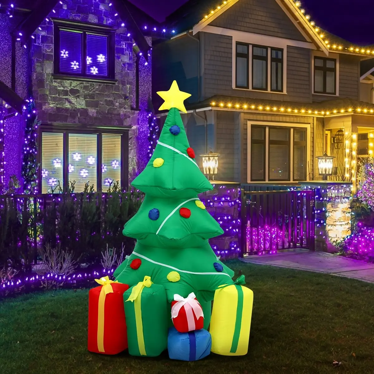 Mazam 2PCS Christmas Inflatable Tree Gifts 1.5M Xmas Decor LED Lights Outdoor