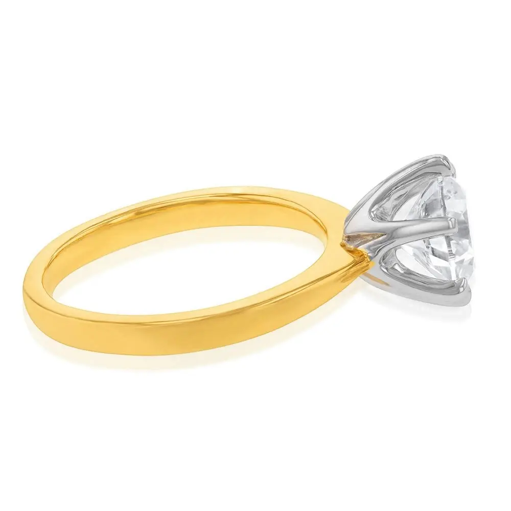 Luminesce Lab Grown Certified 2 Carat Solitaire Engagement Ring in 18ct Yellow Gold