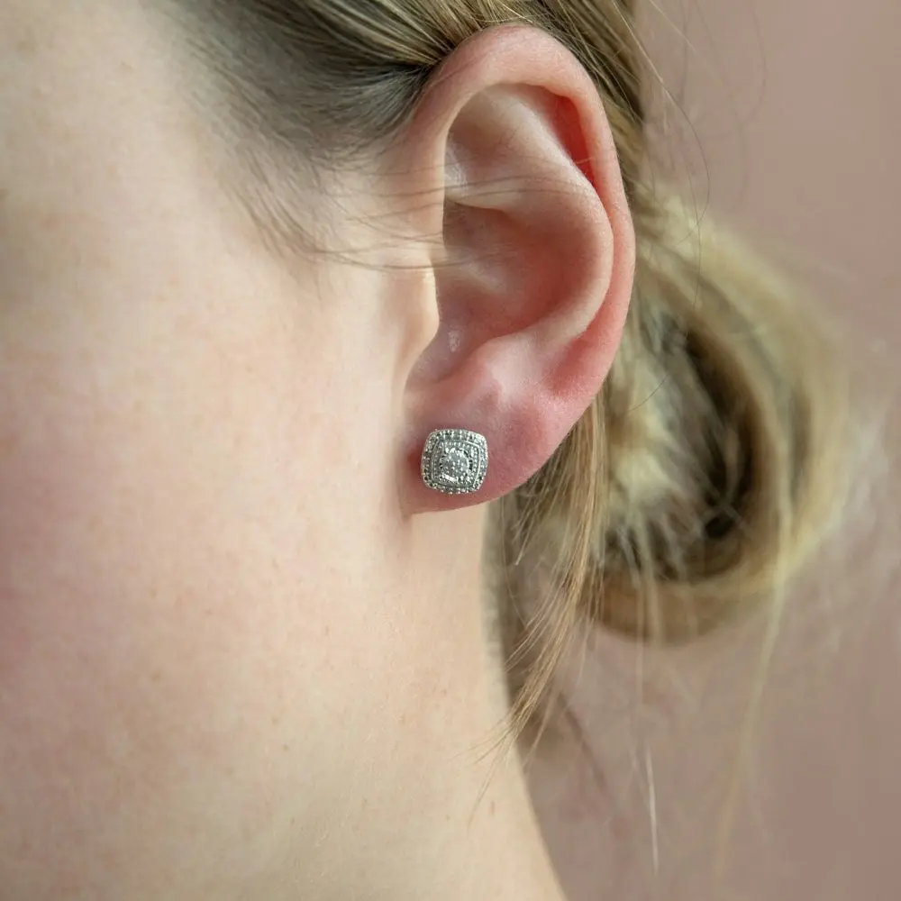 Sterling Silver Diamond Stud Earring Set with 30 Brilliant Diamonds