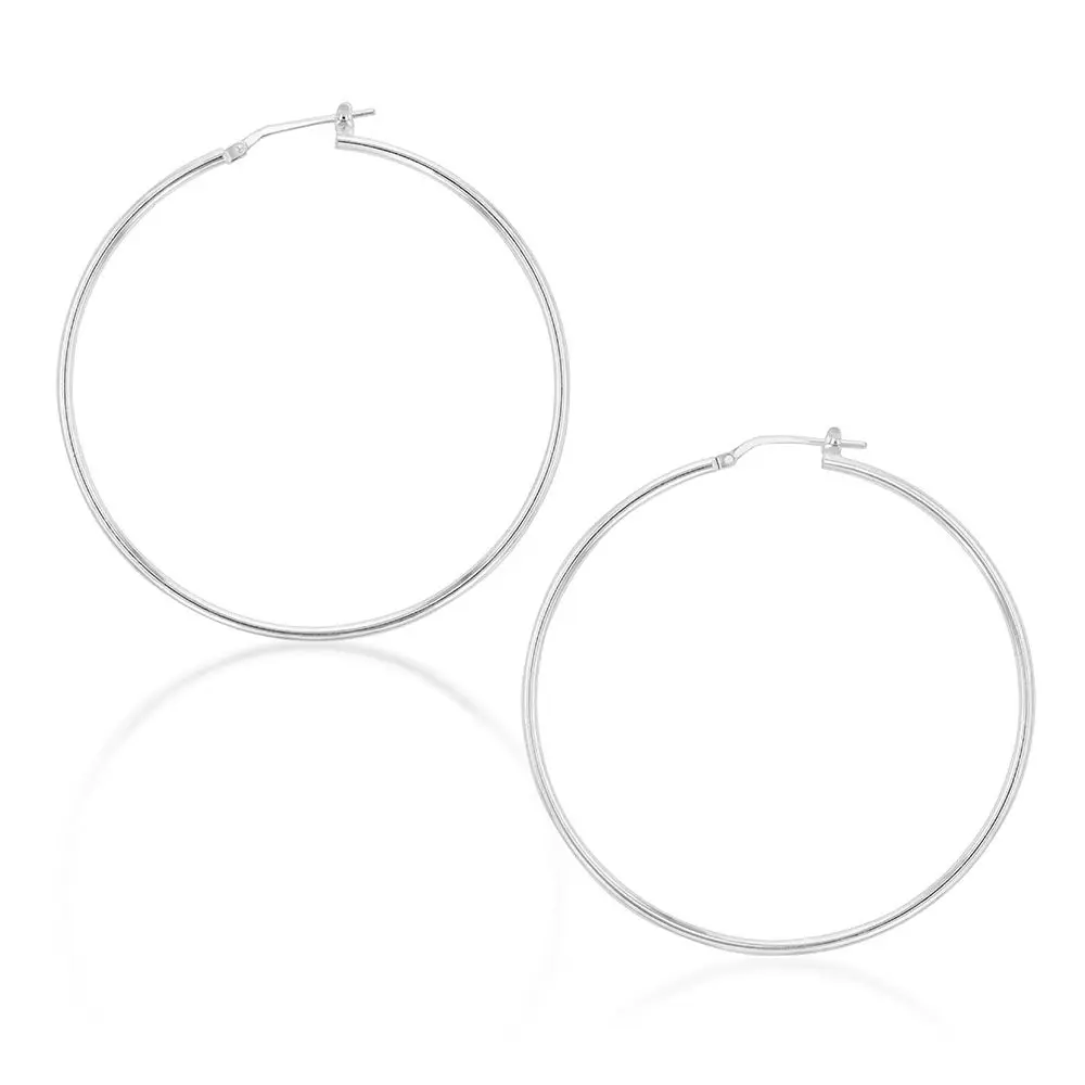 Sterling Silver Plain 50mm Hoop Earring