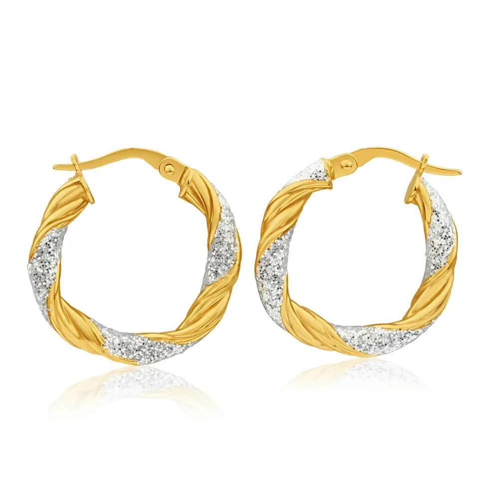 9ct Yellow Gold Silver Filled Stardust 15mm Hoop Earrings