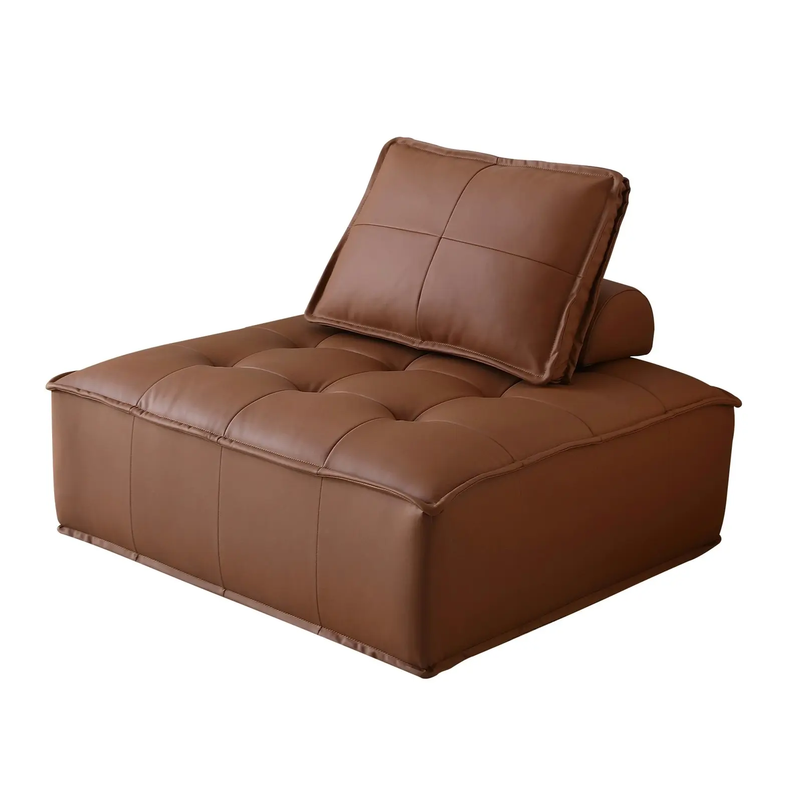 1pc Large Modular Sofa Lounge Chair Tofu Sofa Armless Seat PU Leather Couch Seat