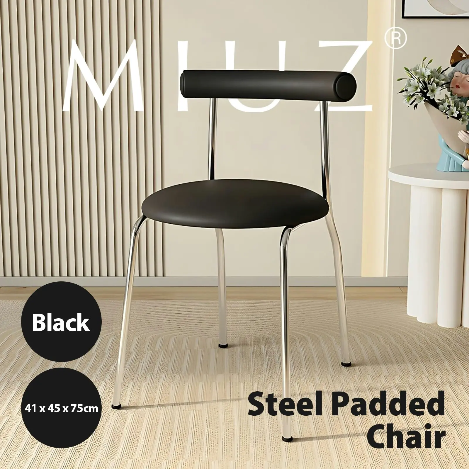 Modern PU Leather Dining Chair Padded Armless Side Chair Steel Frame