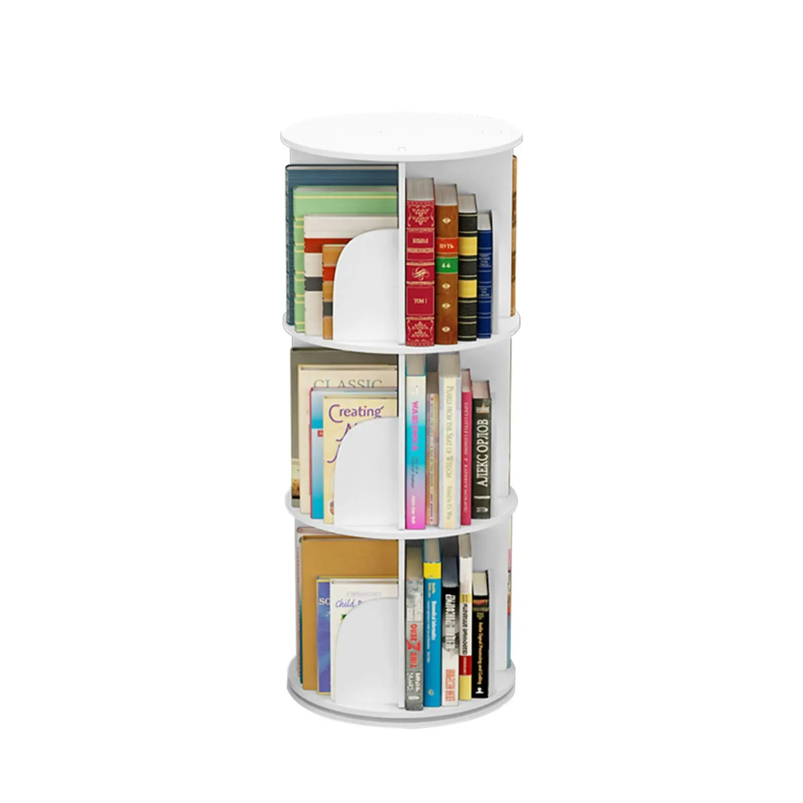 Rotating Book Storage Shelf Bookcase Rotating Display Stand White Bookshelf