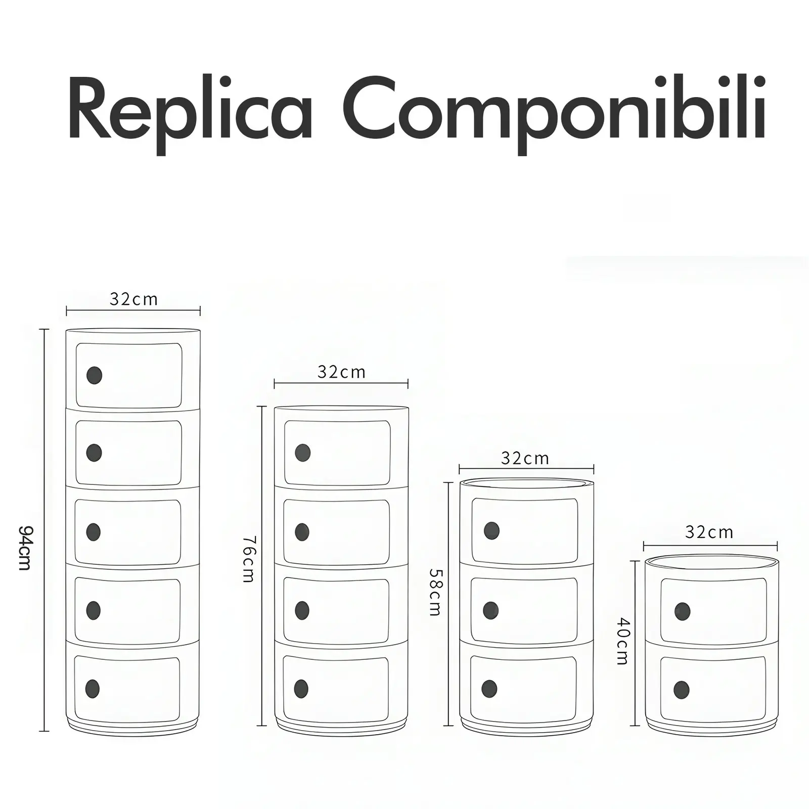 Replica Componibili Round Storage Cabinet - 4 Sizes