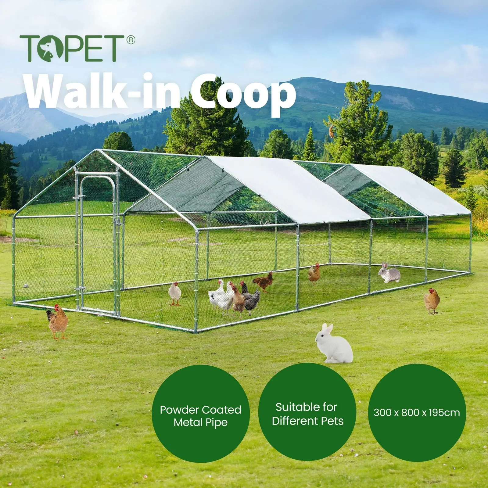 Large Walk-in Pet Chicken Run Coop Cage Rabbit Hutch Ferret House Guinea Pig Enclosure