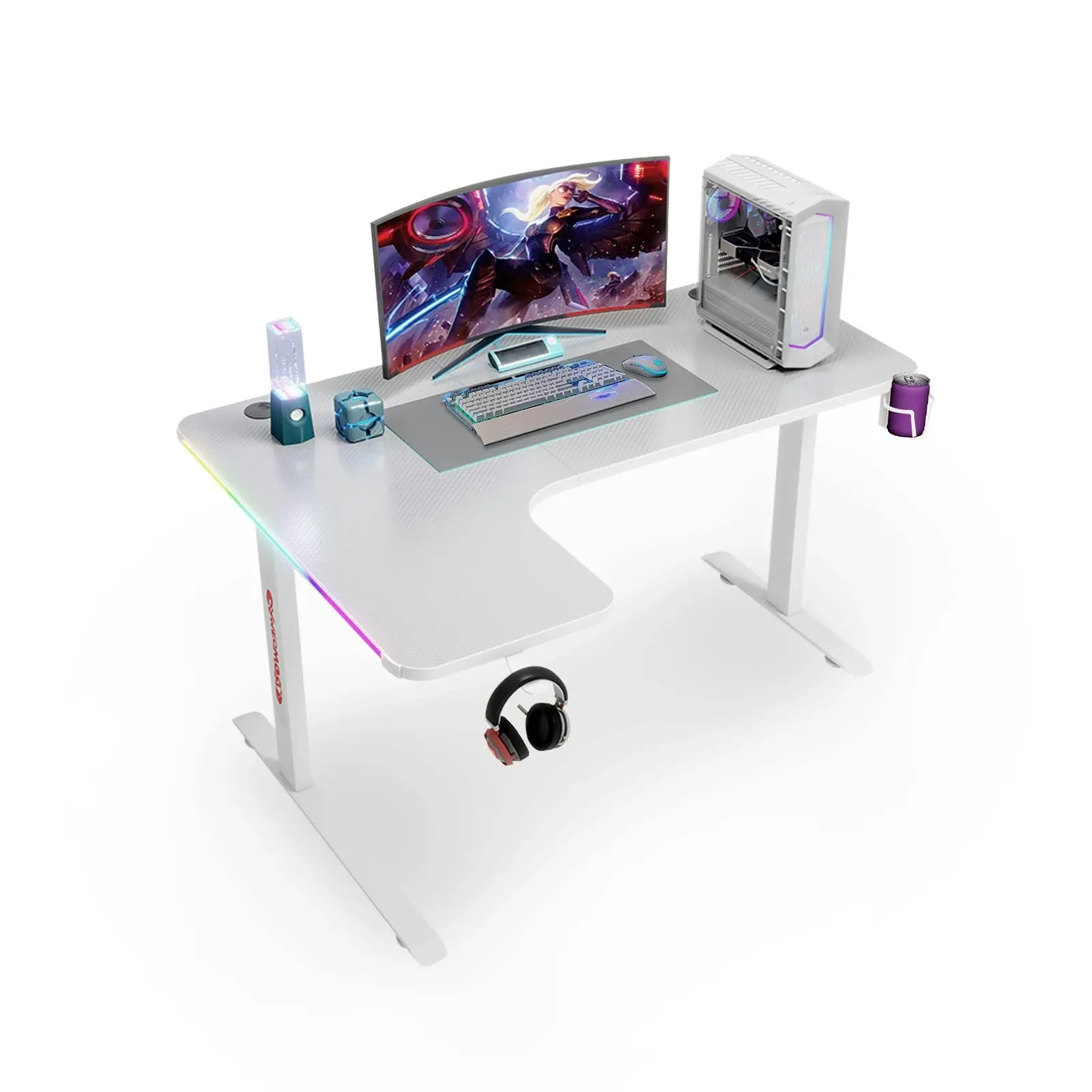 RGB LED Gaming Desk Computer Home Office Writing Desk Racer Table Carbon Fiber Table With Cup Holder and Headphone Hook