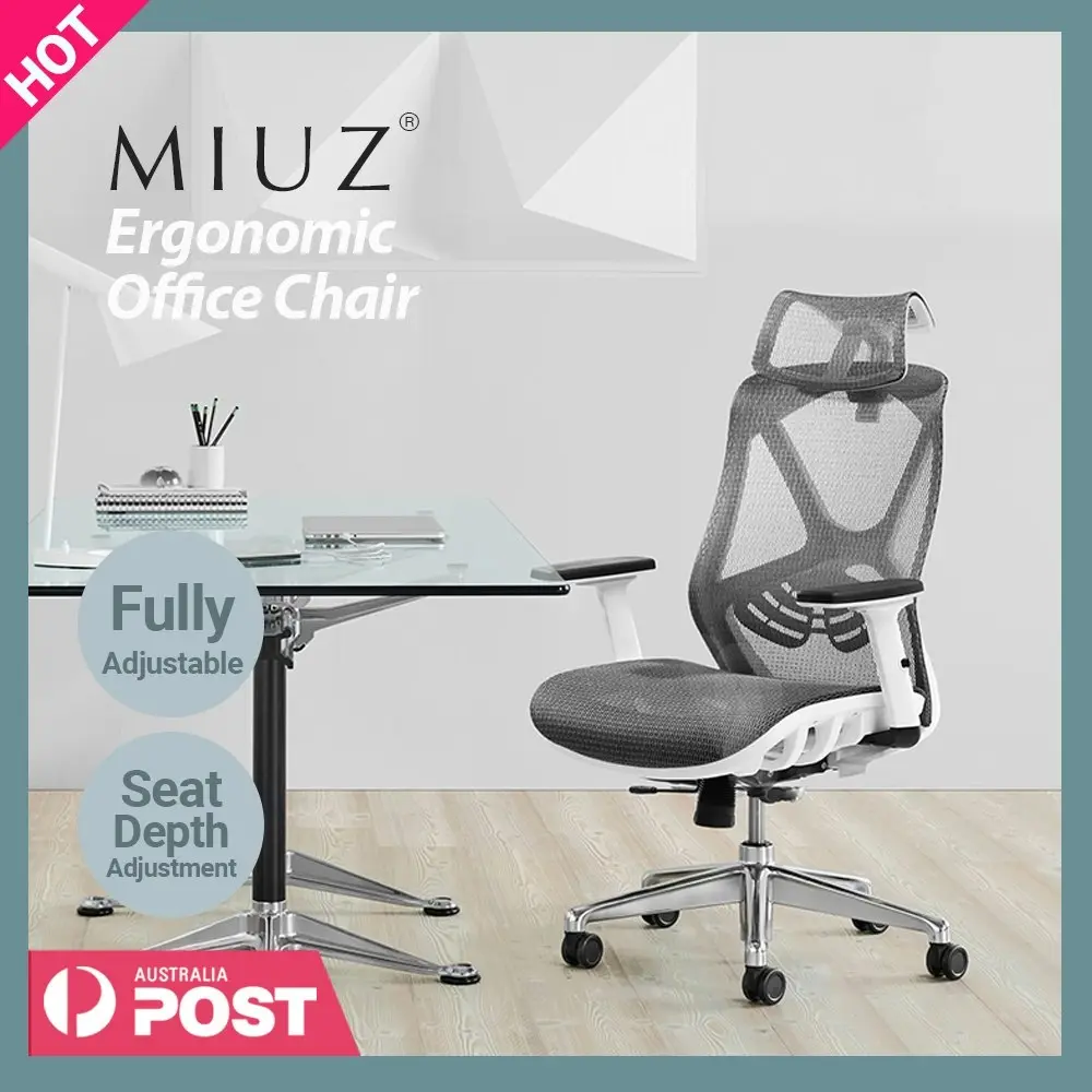 MIUZ Ergonomic Mesh Office Chair Gaming Executive Fabric Seat Headrest White