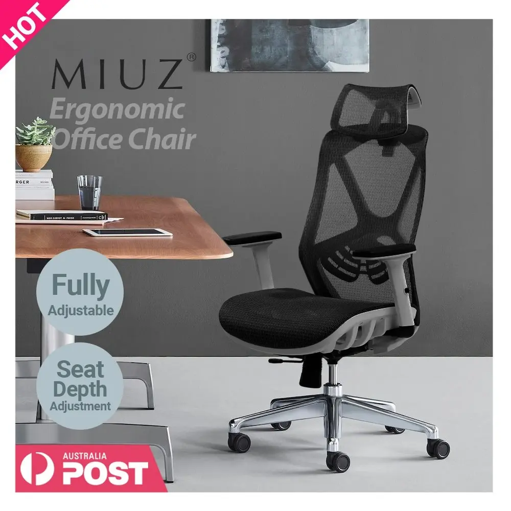 MIUZ Ergonomic Mesh Office Chair Gaming Executive Fabric Seat Headrest White