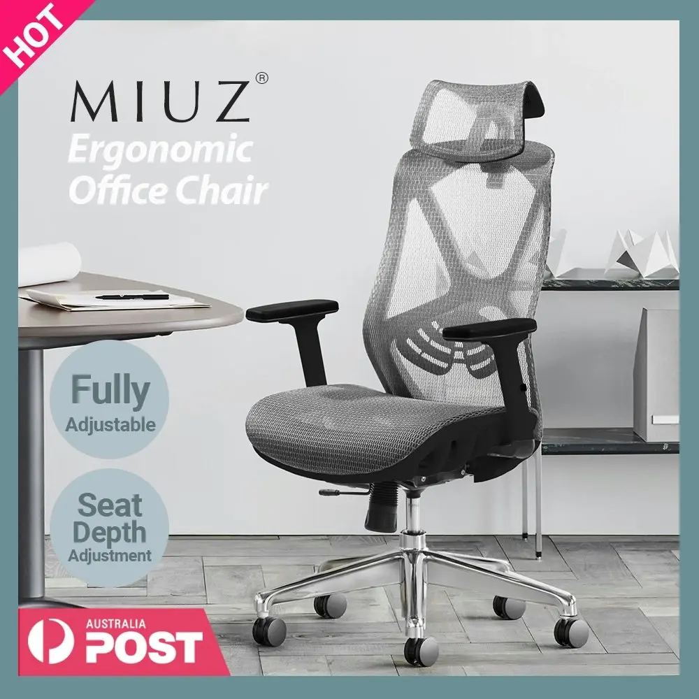 MIUZ Ergonomic Mesh Office Chair Gaming Executive Fabric Seat Headrest White