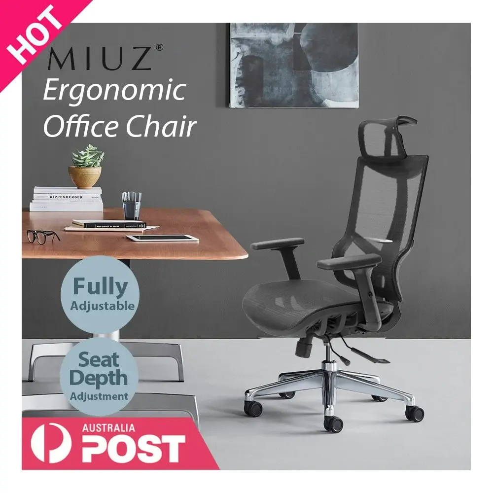 MIUZ Ergonomic Mesh Office Chair Gaming Executive Fabric Seat Headrest White