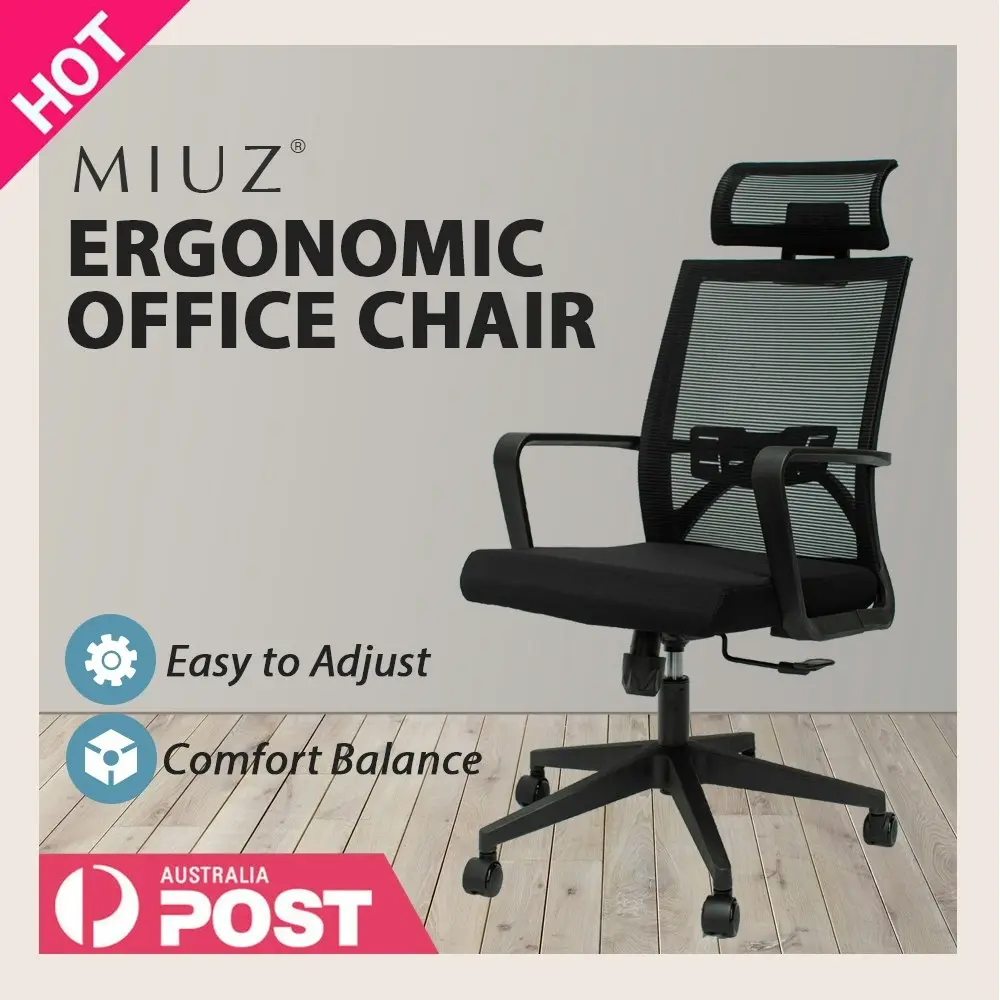 MIUZ Ergonomic Mesh Office Chair Gaming Executive Fabric Seat Headrest White