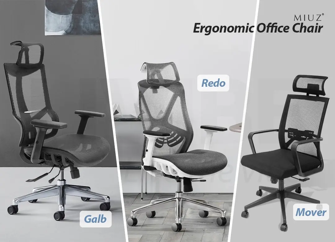 MIUZ Ergonomic Mesh Office Chair Gaming Executive Fabric Seat Headrest White