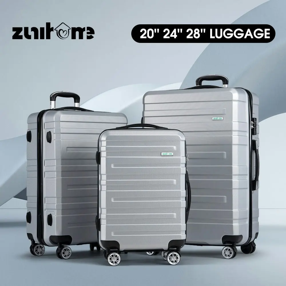 ZUNI 3PCS Luggage Suitcase Trolley Set Travel TSA Lock Storage Hard Case Sliver