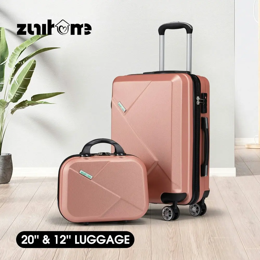 ZUNI 2PCS Luggage Suitcase Trolley Set Travel TSA Lock Storage Hard Case Pink