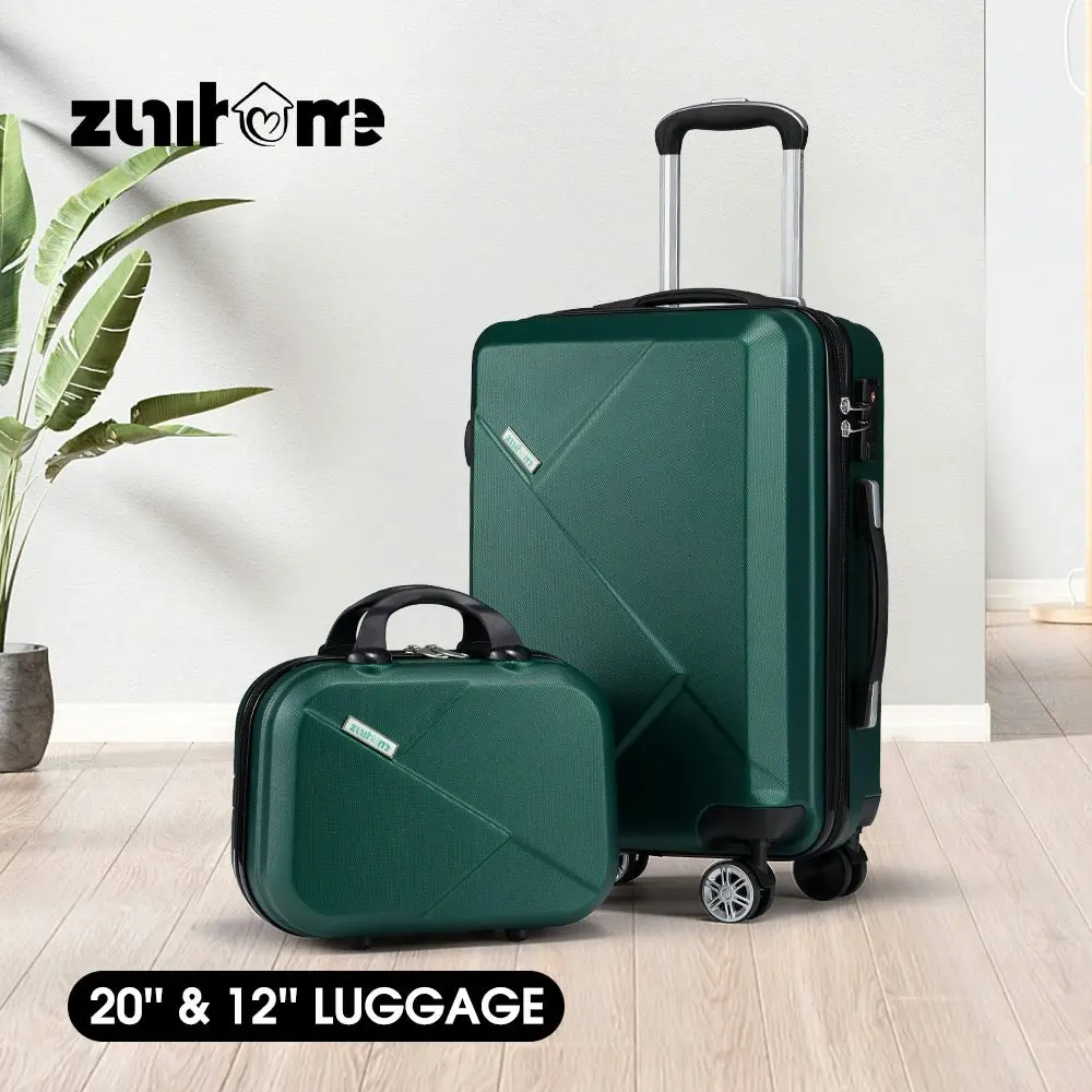 ZUNI 2PCS Luggage Suitcase Trolley Set Travel TSA Lock Storage Hard Case Green