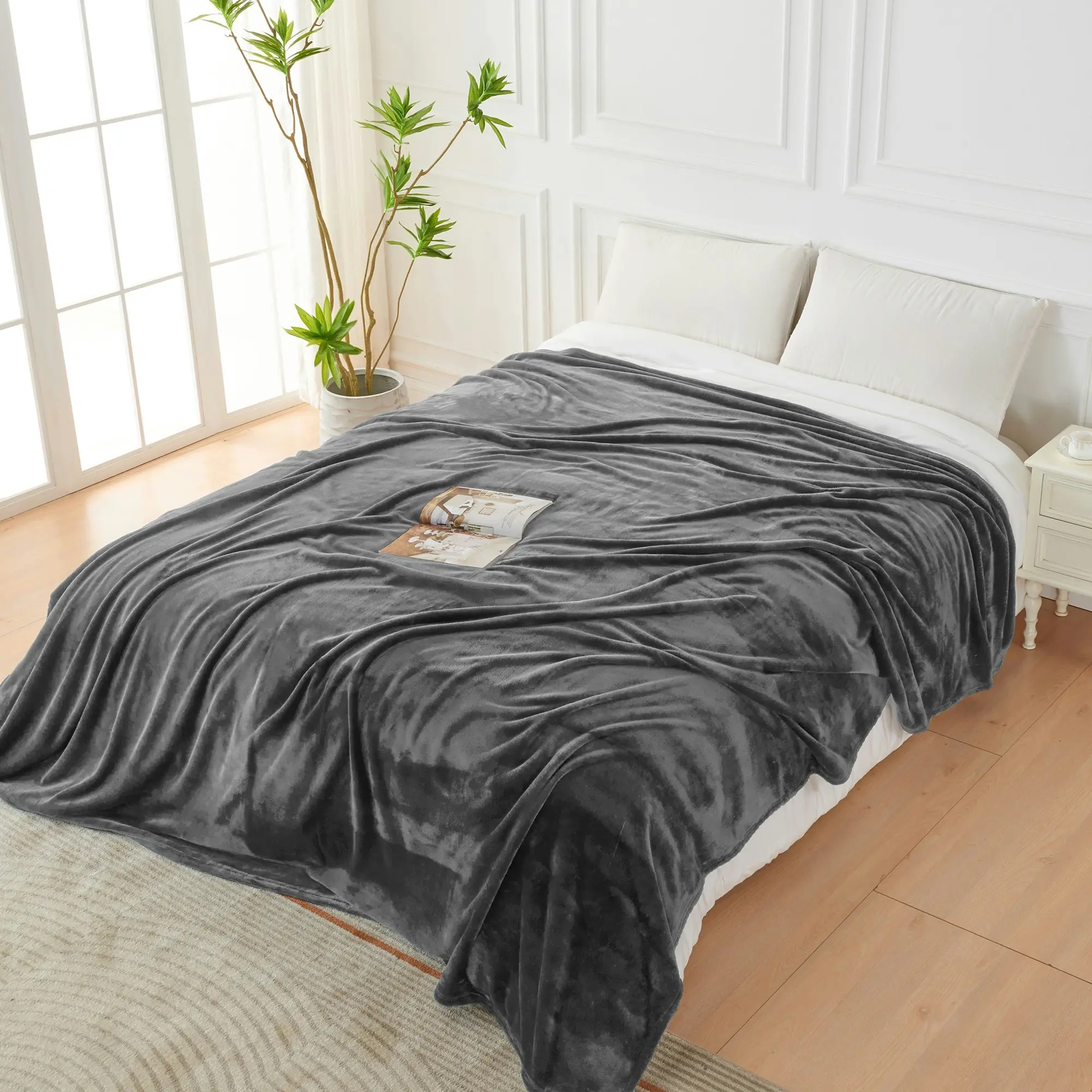 Linenova Flannel Fleece Blanket 300GSM Lightweight Plush Fuzzy Cozy Soft Blanket Throw Twin Queen Size