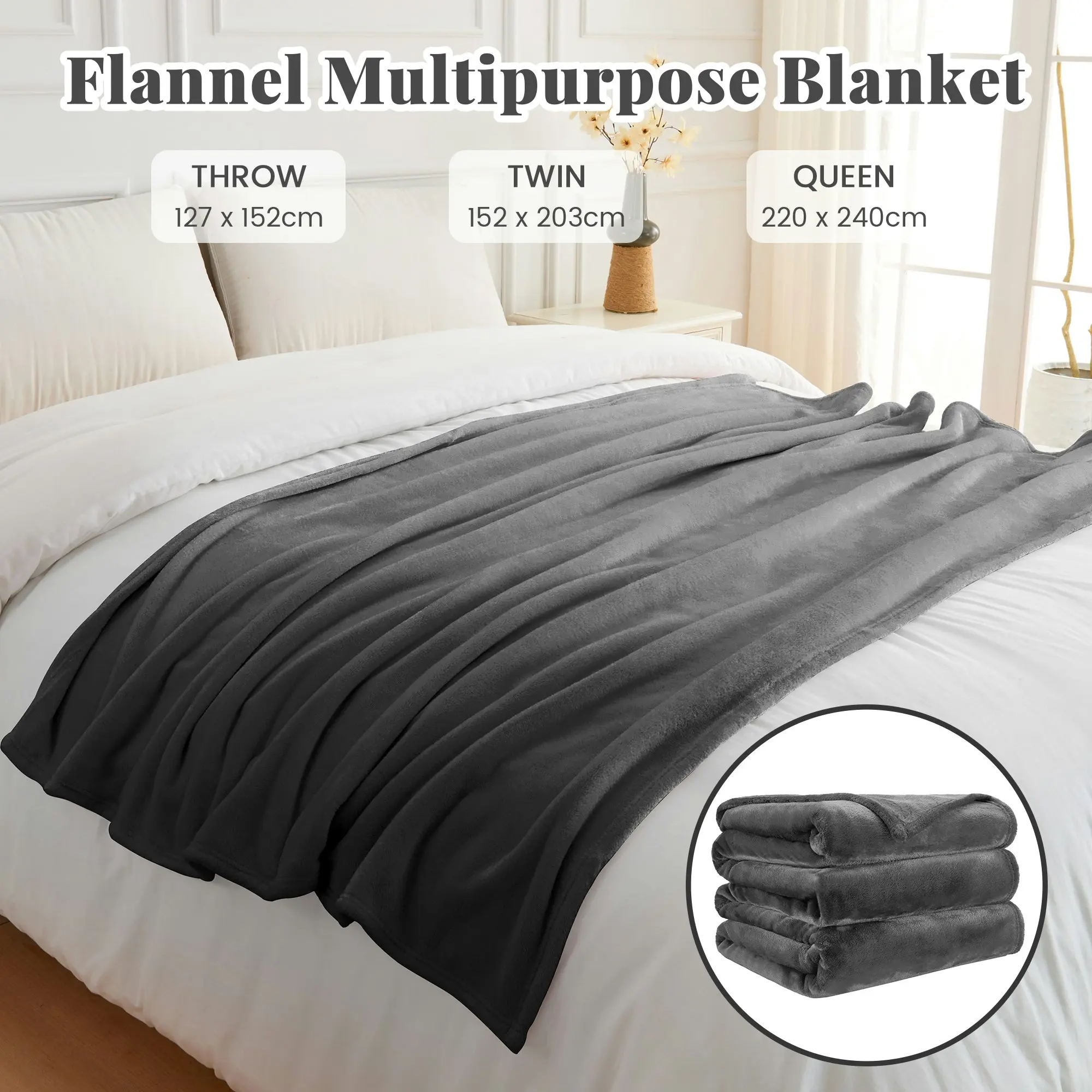 Linenova Flannel Fleece Blanket 300GSM Lightweight Plush Fuzzy Cozy Soft Blanket Throw Twin Queen Size