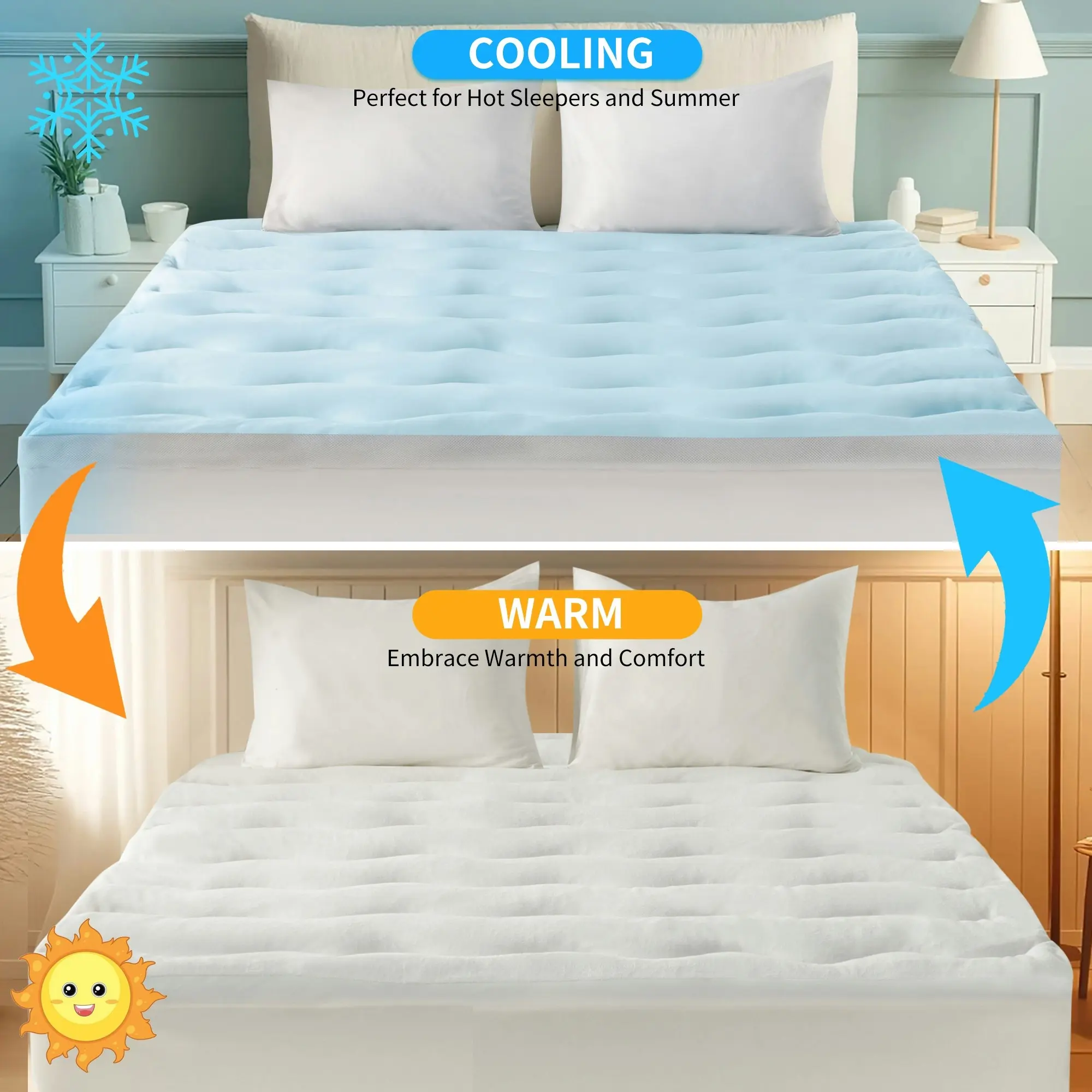 Linenova Reversible Cooling & Warm Mattress Topper 1000GSM 5cm Thick All Size