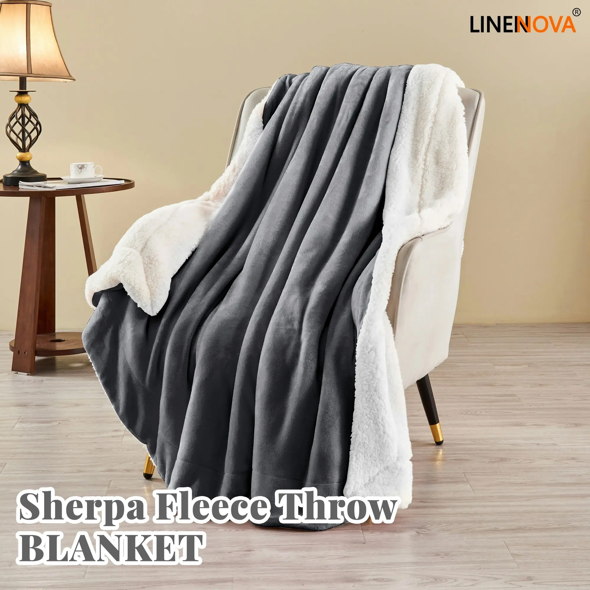 Linenova Sherpa Flannelette Fleece Throw Blanket Warm Soft Fuzzy Blankets For Winter Sofa,Bedroom,Camping,Travel