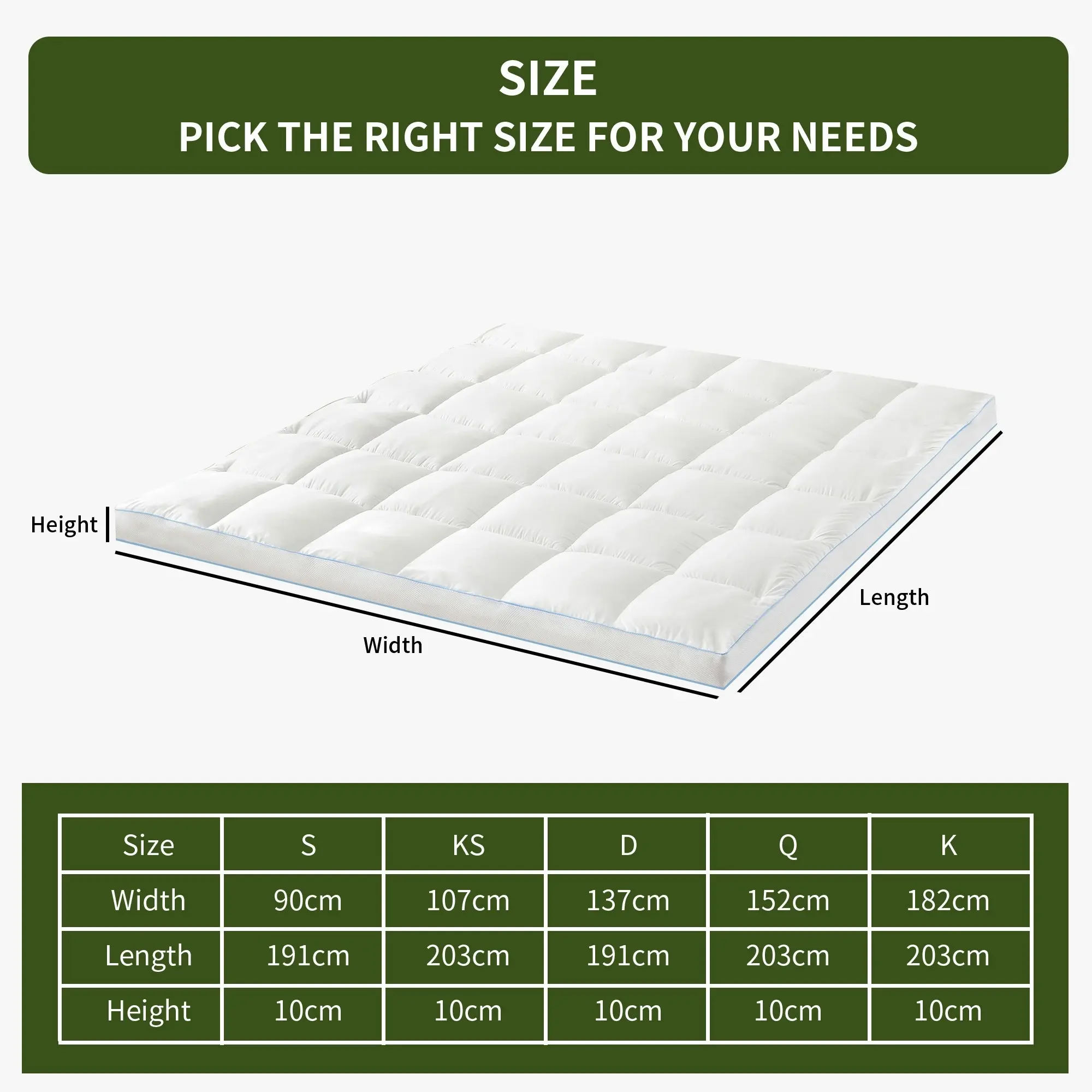 Linenova Luxury 1500GSM 10CM Bamboo Mattress Topper Extra Thick Breathable Mattress Pillowtop All Size