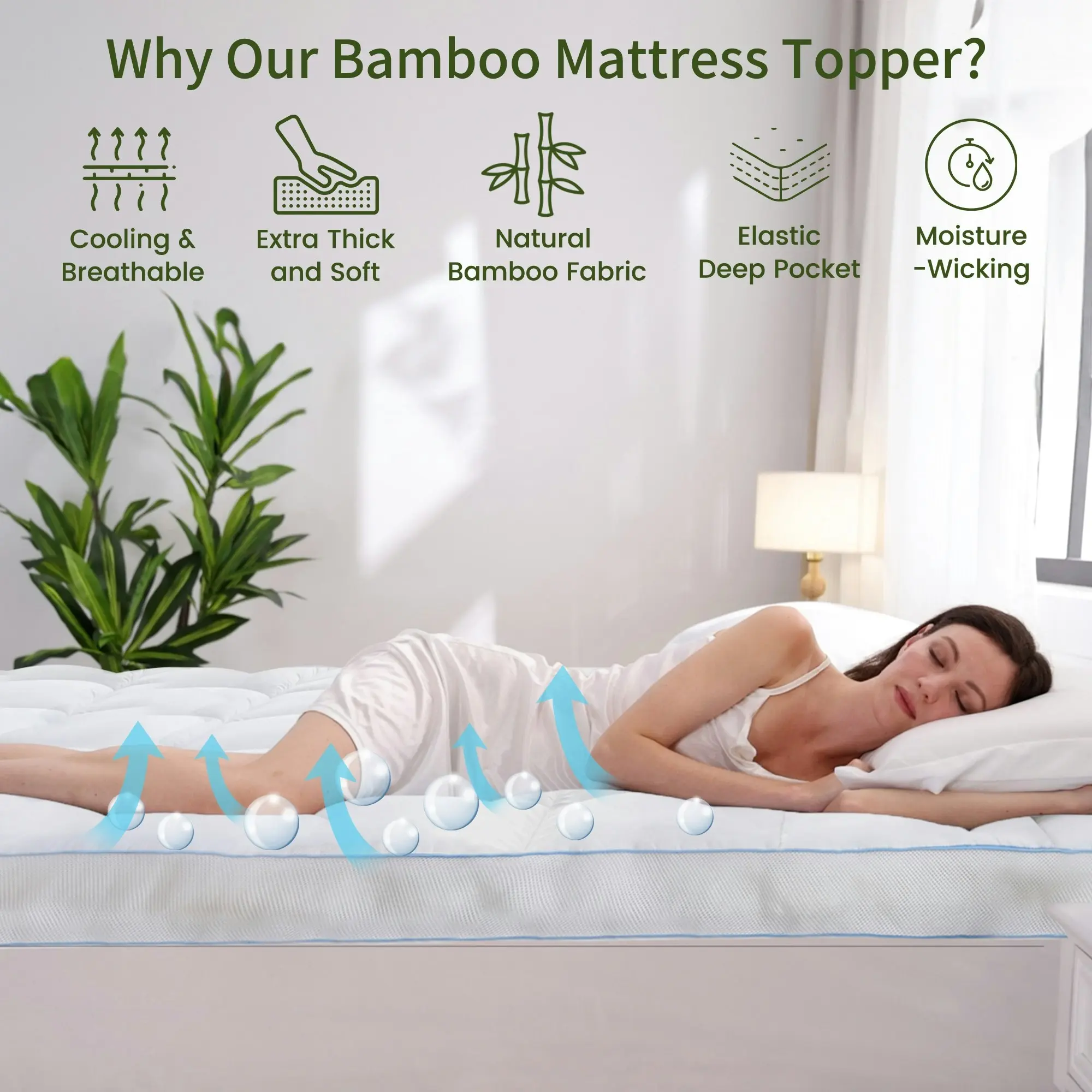 Linenova Luxury 1500GSM 10CM Bamboo Mattress Topper Extra Thick Breathable Mattress Pillowtop All Size