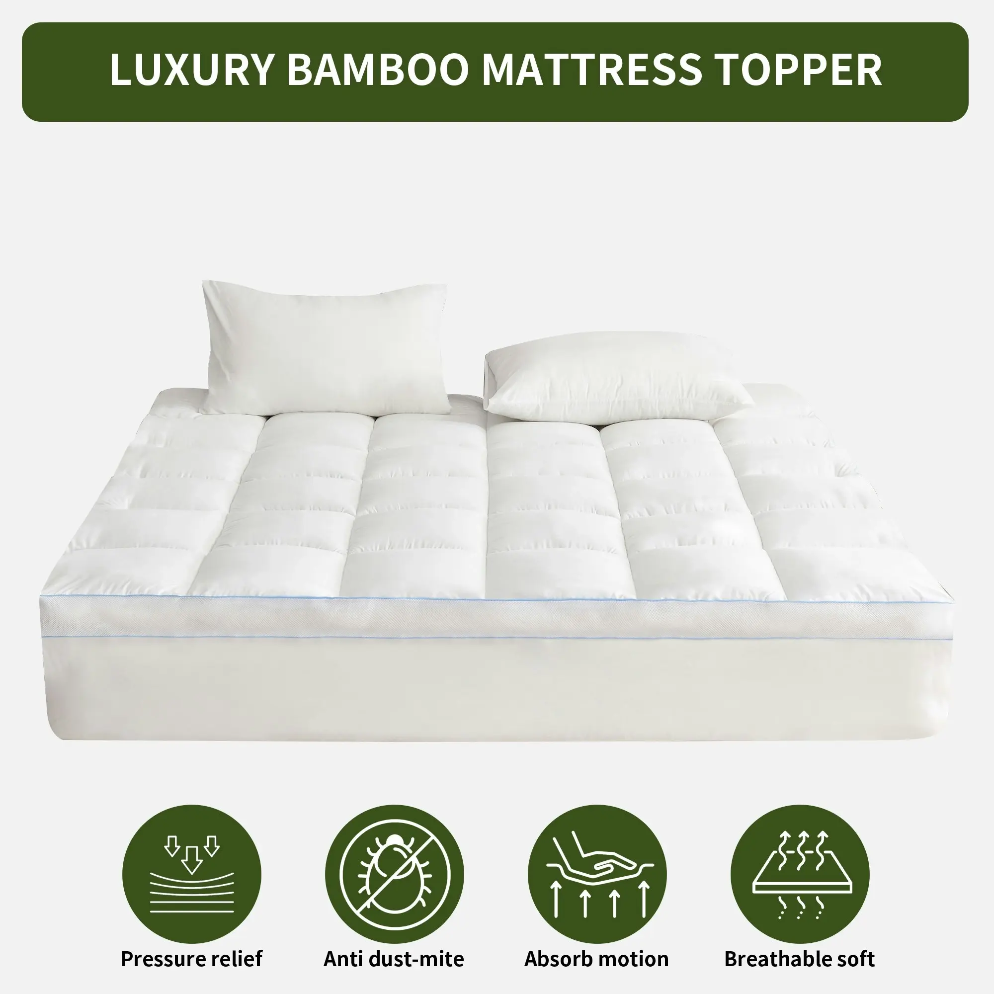 Linenova Luxury 1500GSM 10CM Bamboo Mattress Topper Extra Thick Breathable Mattress Pillowtop All Size