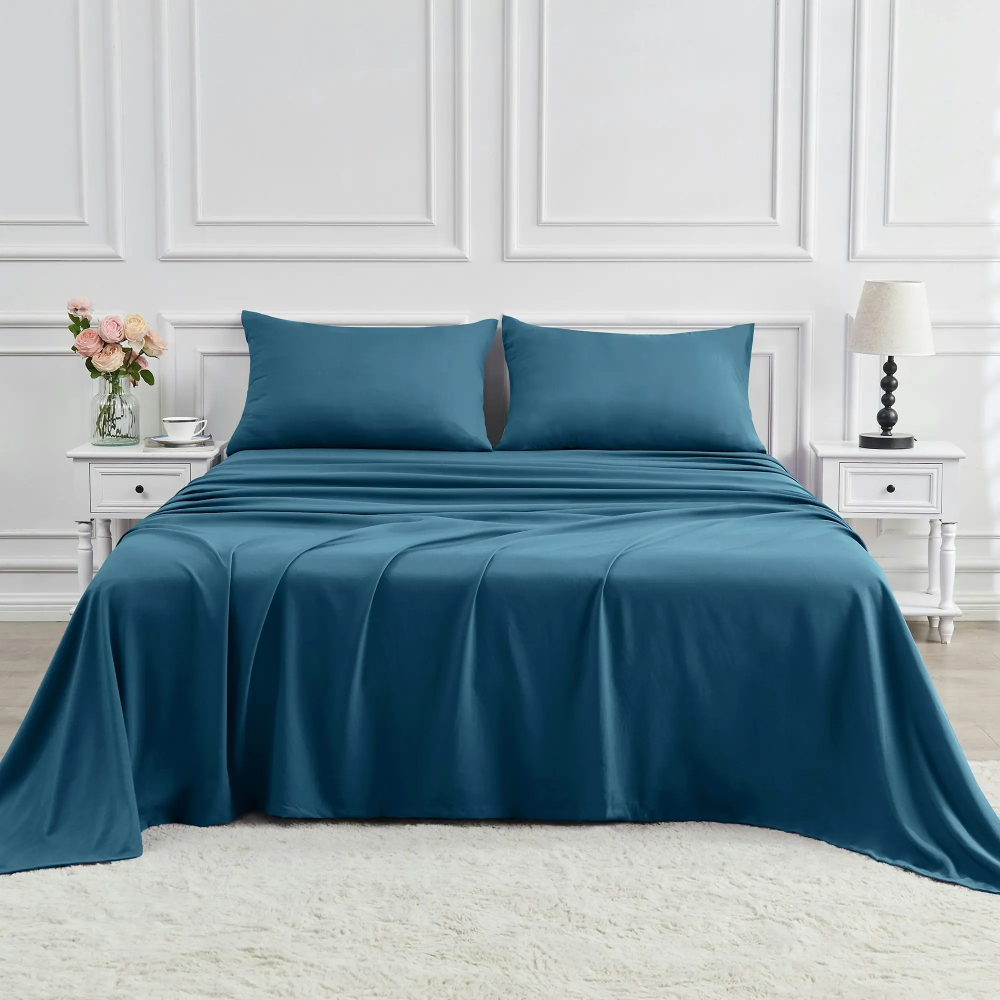 Linenova 2000TC Cooling Bamboo Blend Sheet Set - Biscay Blue,5 Sizes