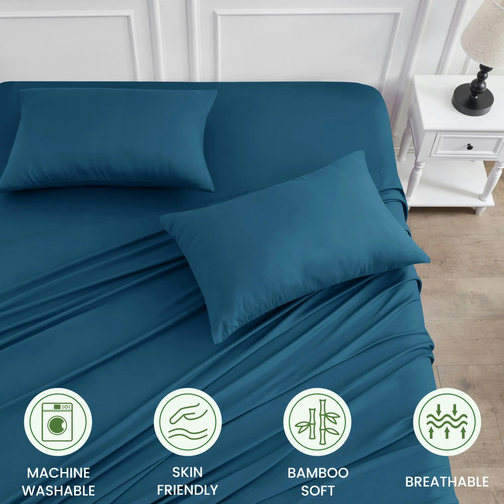 Linenova 2000TC Cooling Bamboo Blend Sheet Set - Biscay Blue,5 Sizes