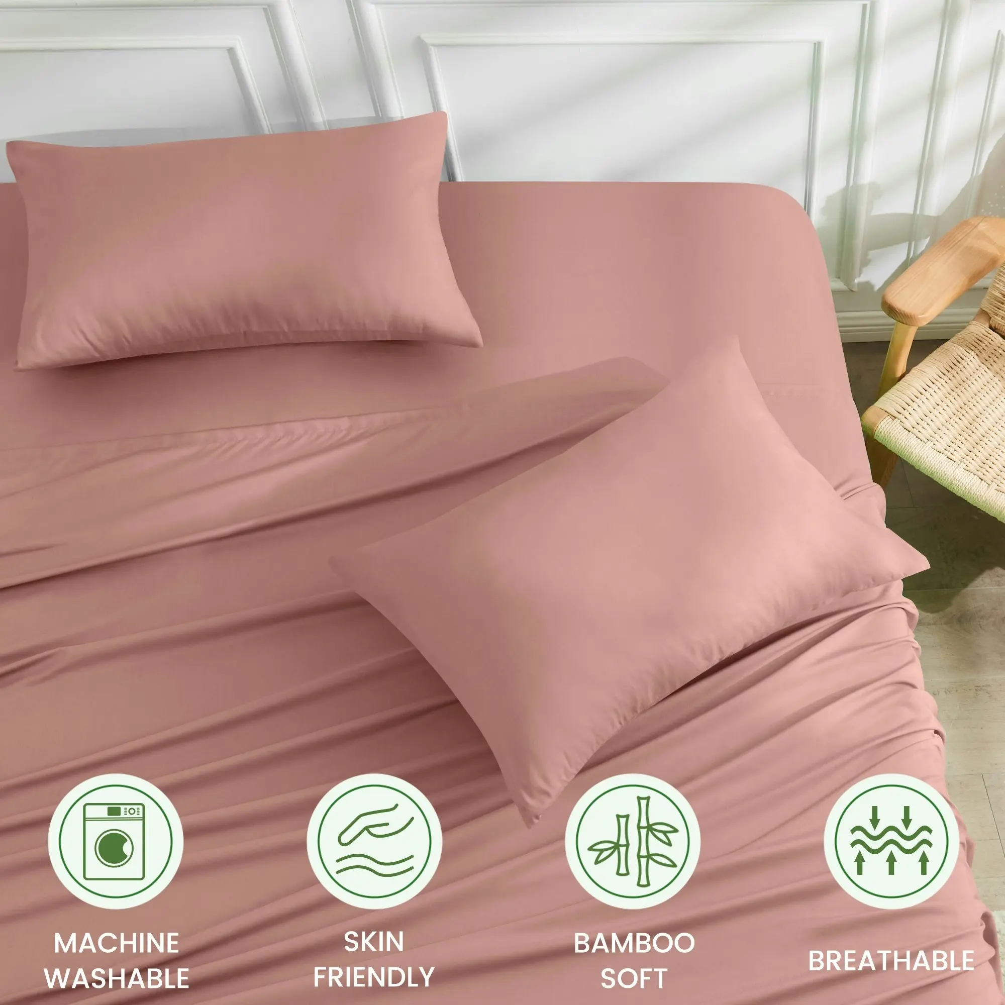 Linenova 2000TC Cooling Bamboo Blend Sheet Set - DustyPink,5 Sizes