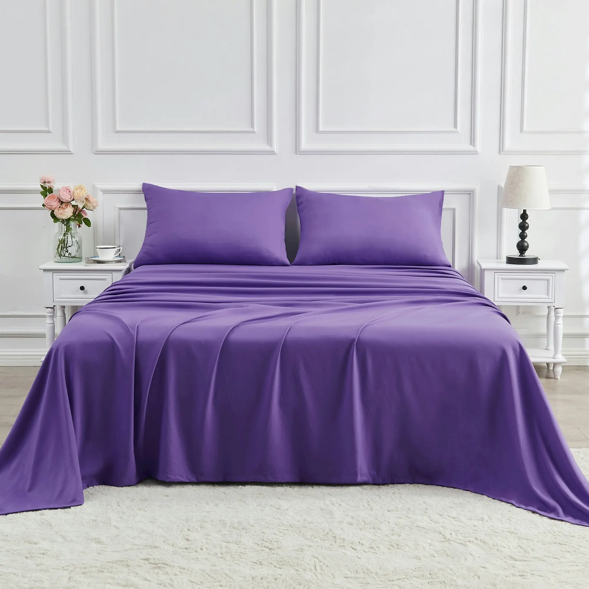 Linenova 2000TC Cooling Bamboo Blend Sheet Set - Purple,5 Sizes