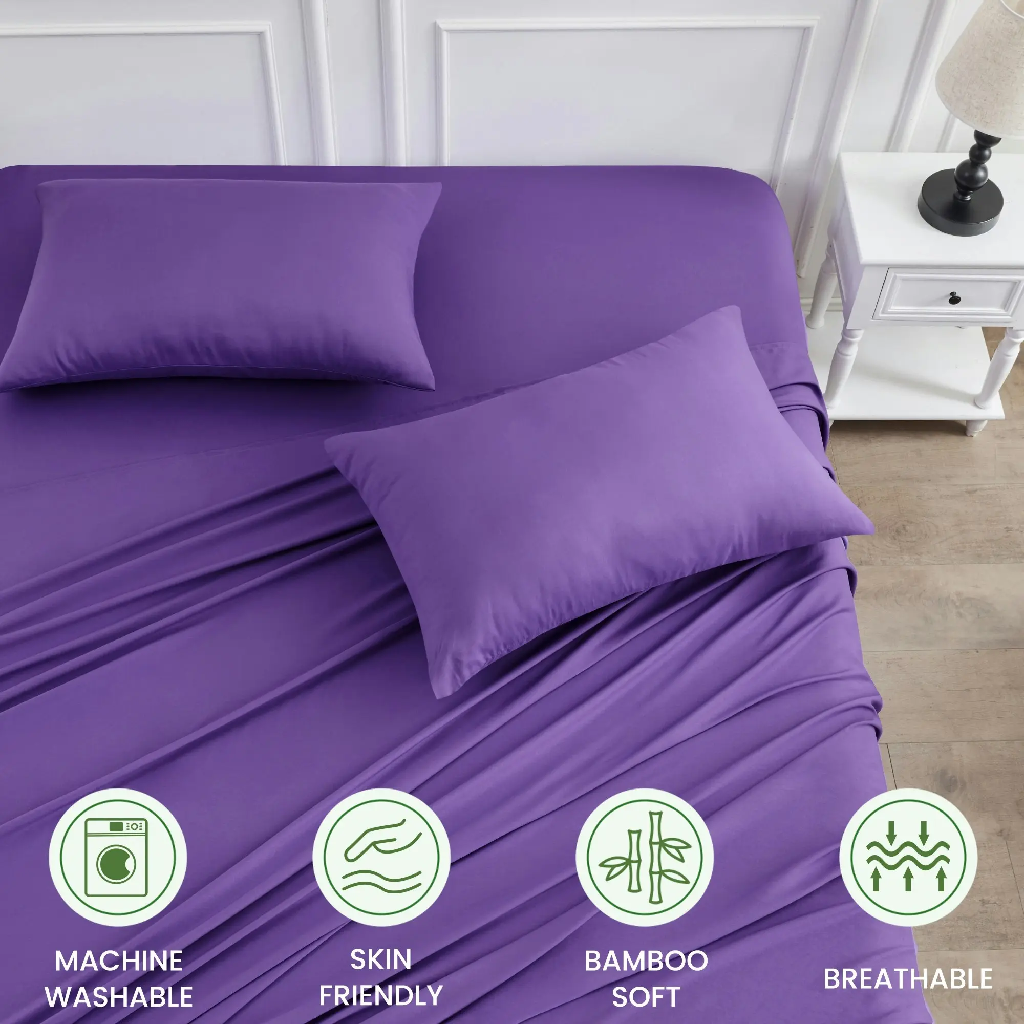 Linenova 2000TC Cooling Bamboo Blend Sheet Set - Purple,5 Sizes