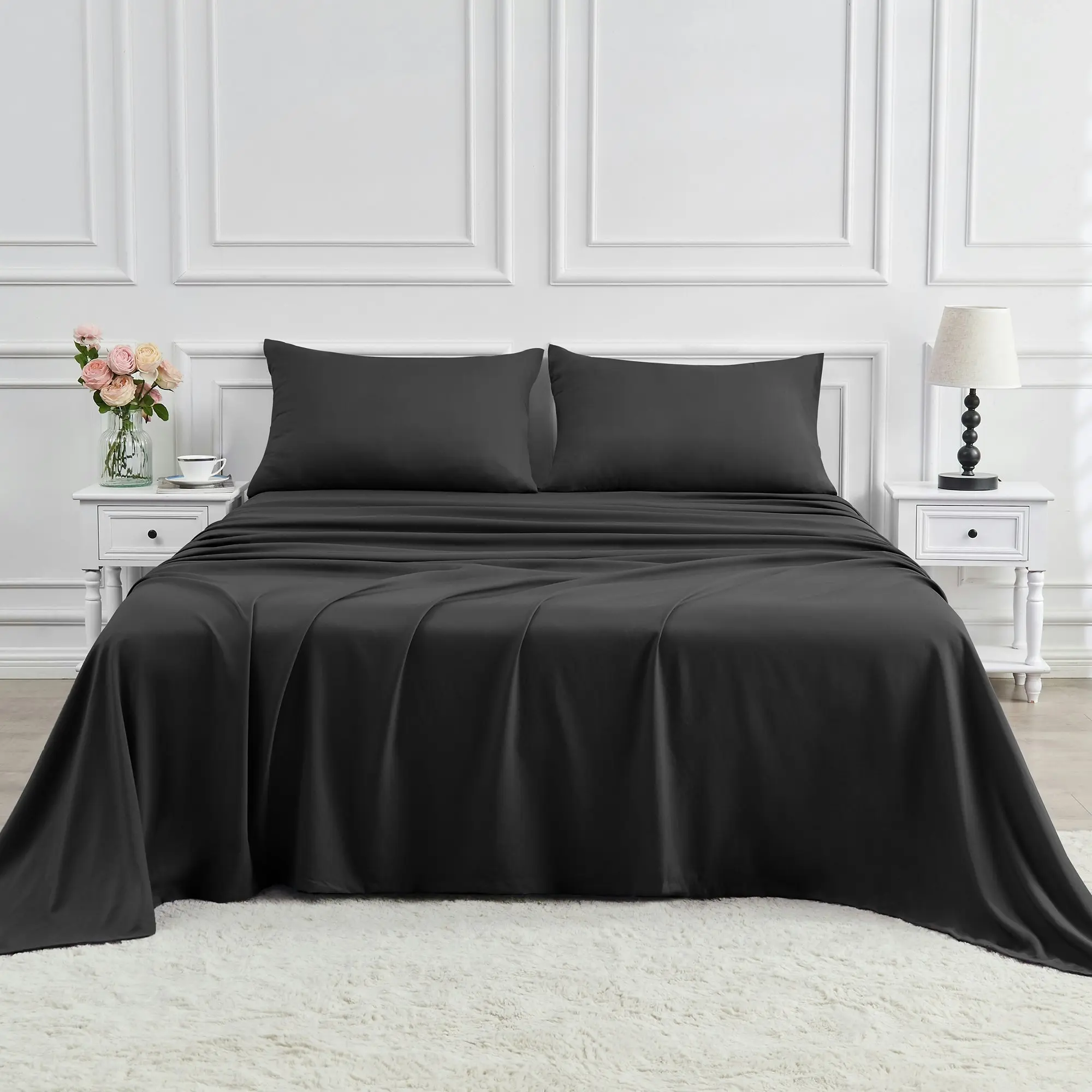 Linenova 2000TC Cooling Bamboo Blend Sheet Set - Black,5 Sizes