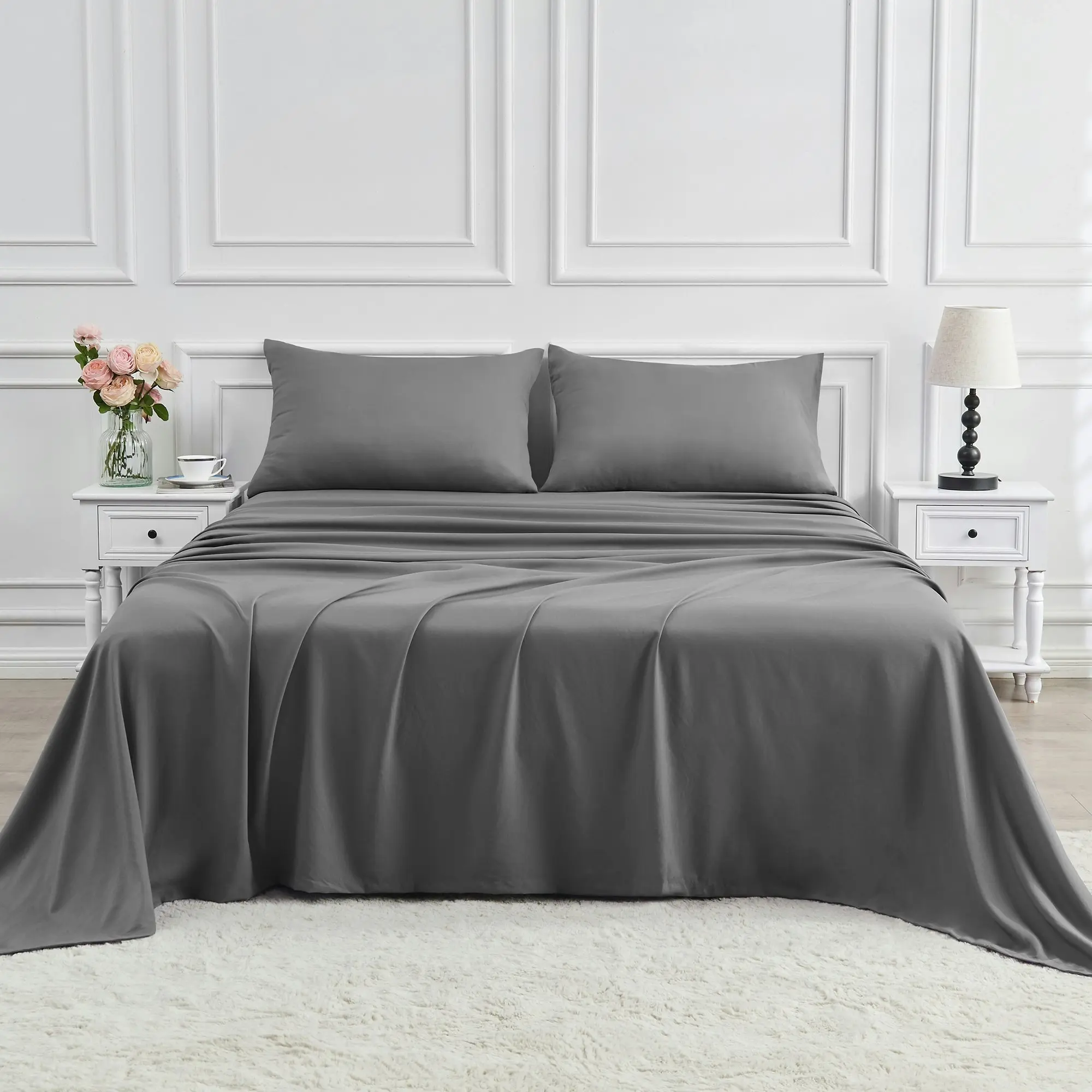 Linenova 2000TC Cooling Bamboo Blend Sheet Set - Dark Grey,5 Sizes