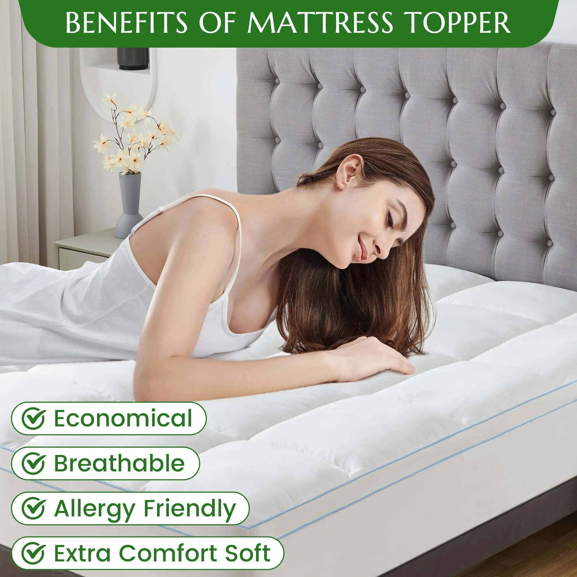 Linenova 1000GSM Luxury Bamboo Mattress Topper Fluffy Soft Cooling Fitted Mattress Pillowtop All Size