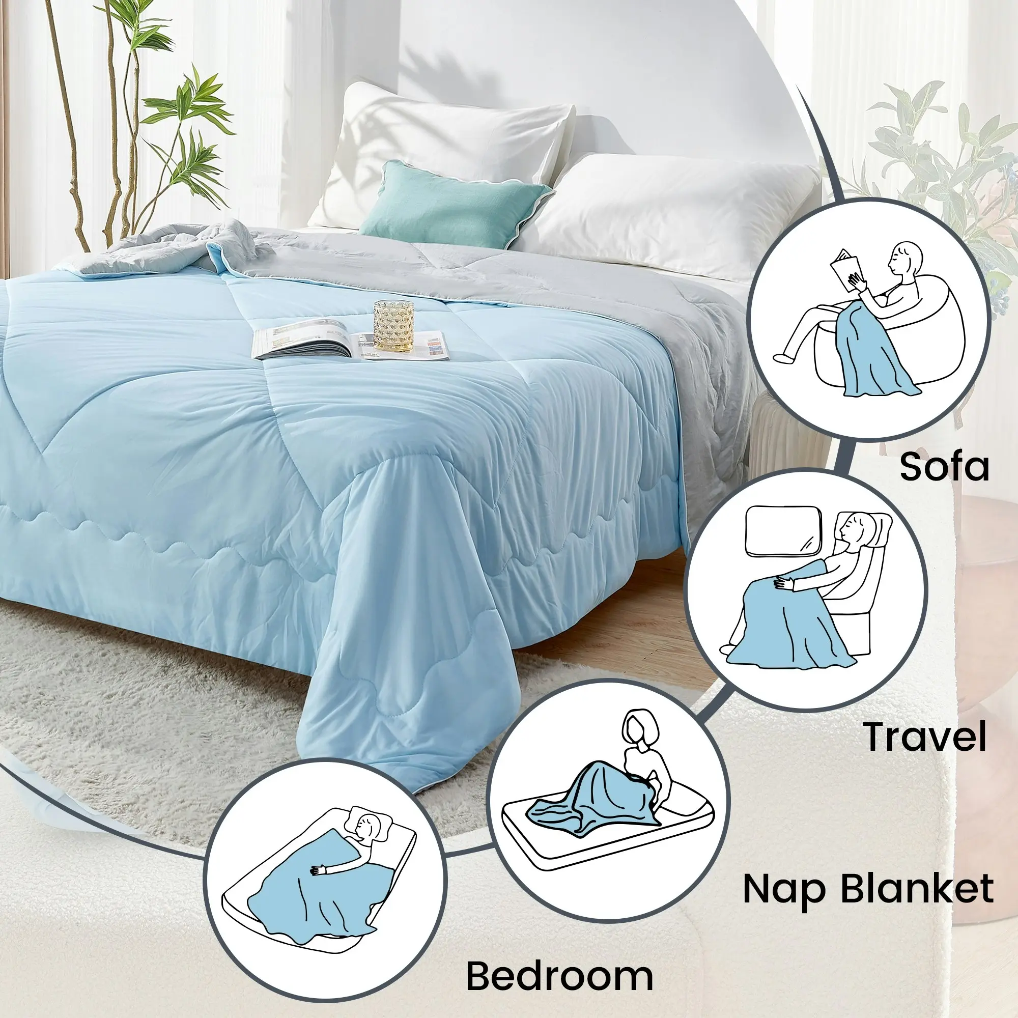 Linenova Luxury Cooling Comforter Blanket Ice Silk Touch Soft Double/QueenKing/Super King Size