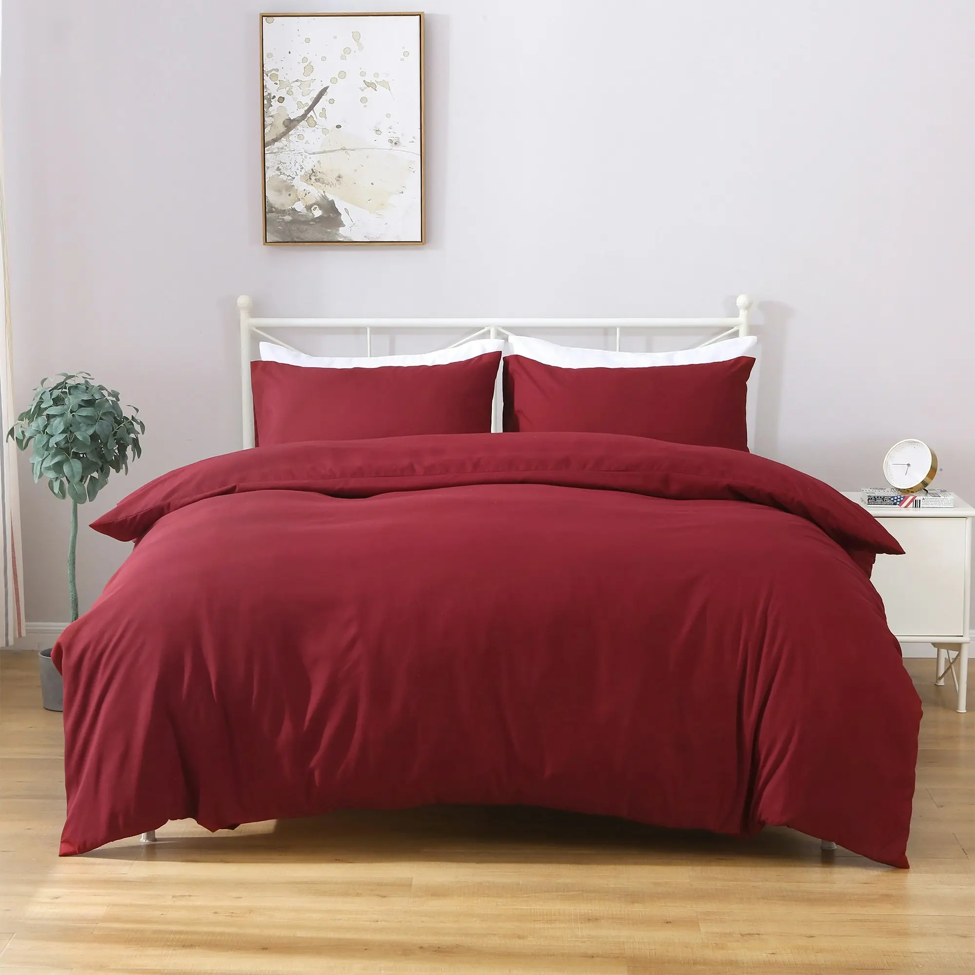 Linenova 2000TC Hotel Soft Quilt Cover Pillowcases Set(Burgundy,5 Sizes)