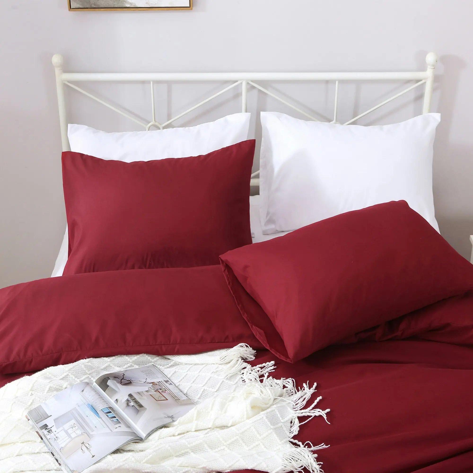 Linenova 2000TC Hotel Soft Quilt Cover Pillowcases Set(Burgundy,5 Sizes)