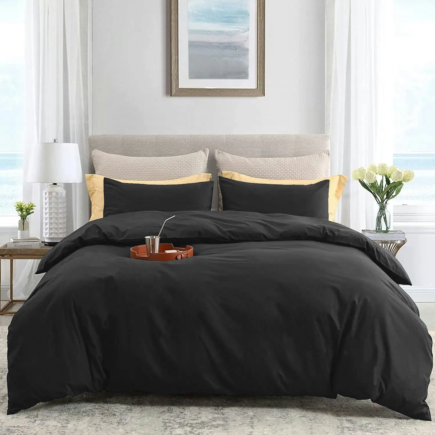 Linenova 2000TC Hotel Soft Quilt Cover Pillowcases Set(Black,5 Sizes)