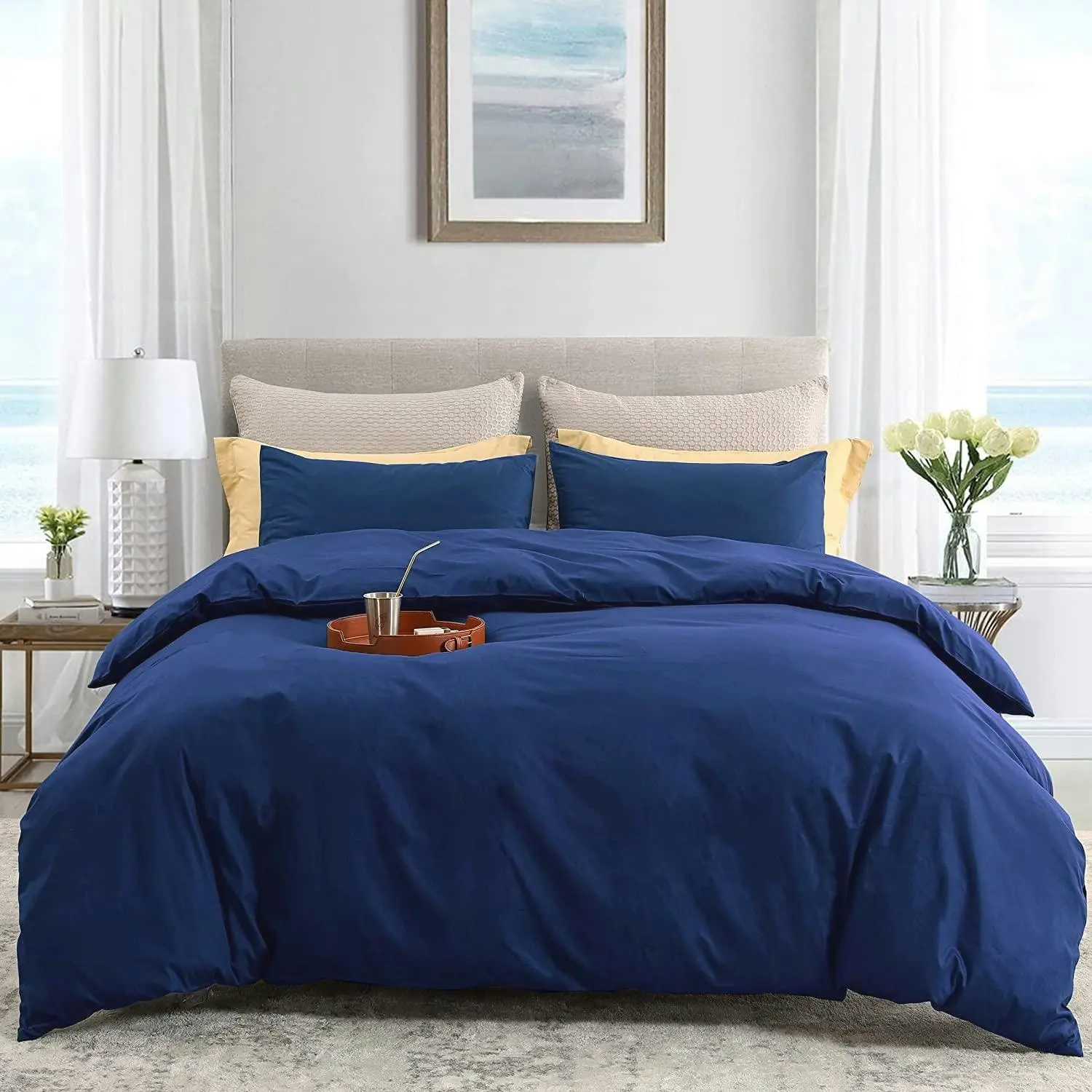 Linenova 2000TC Hotel Soft Quilt Cover Pillowcases Set(Navy,5 Sizes)