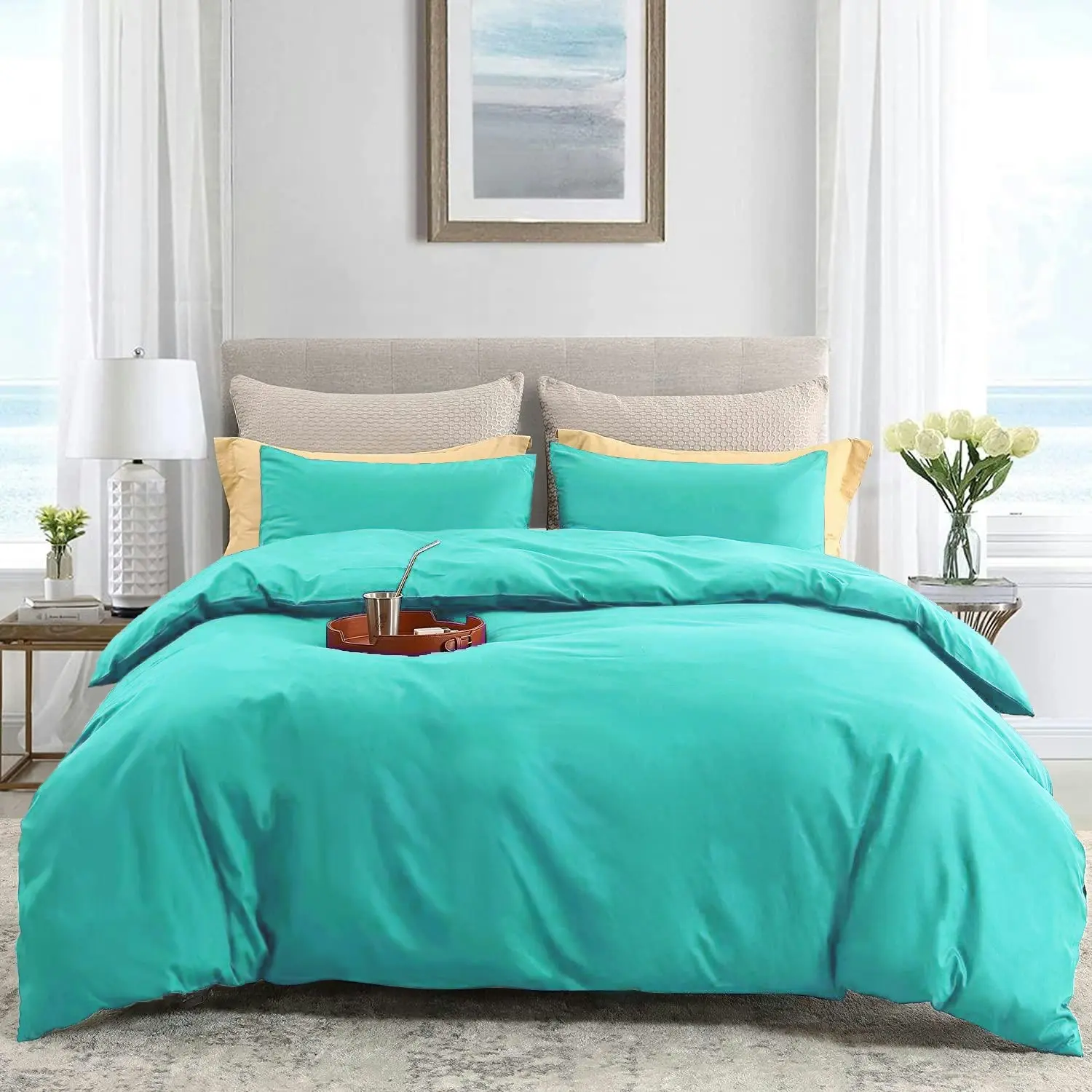 Linenova 2000TC Hotel Soft Quilt Cover Pillowcases Set(Teal,5 Sizes)